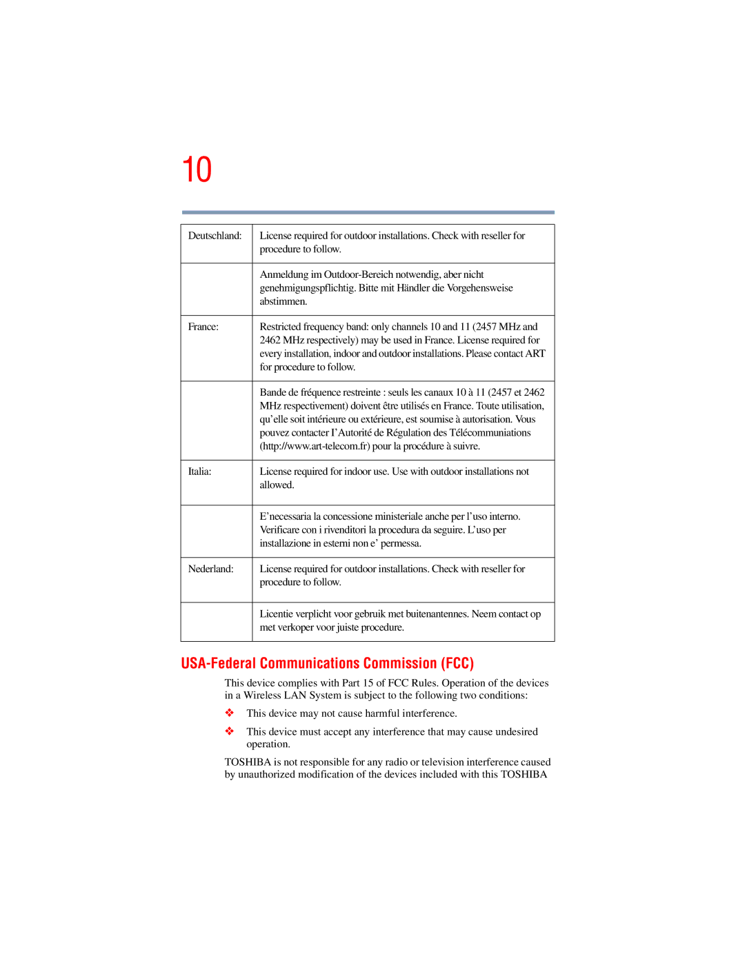 Toshiba A45 Series manual USA-Federal Communications Commission FCC 