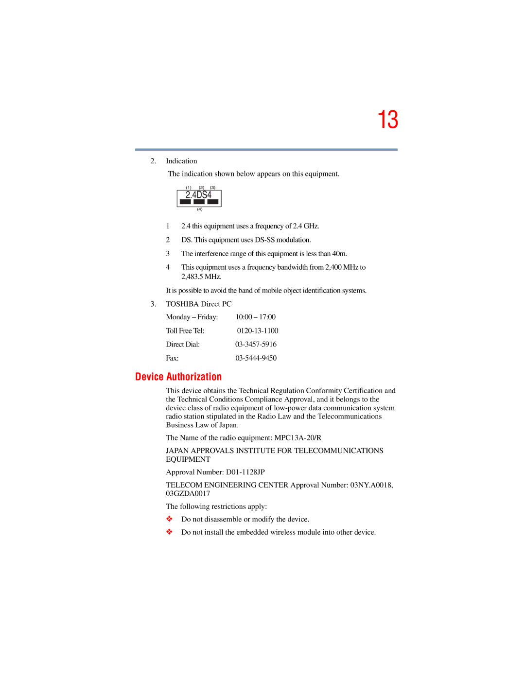 Toshiba A45 Series manual Device Authorization 