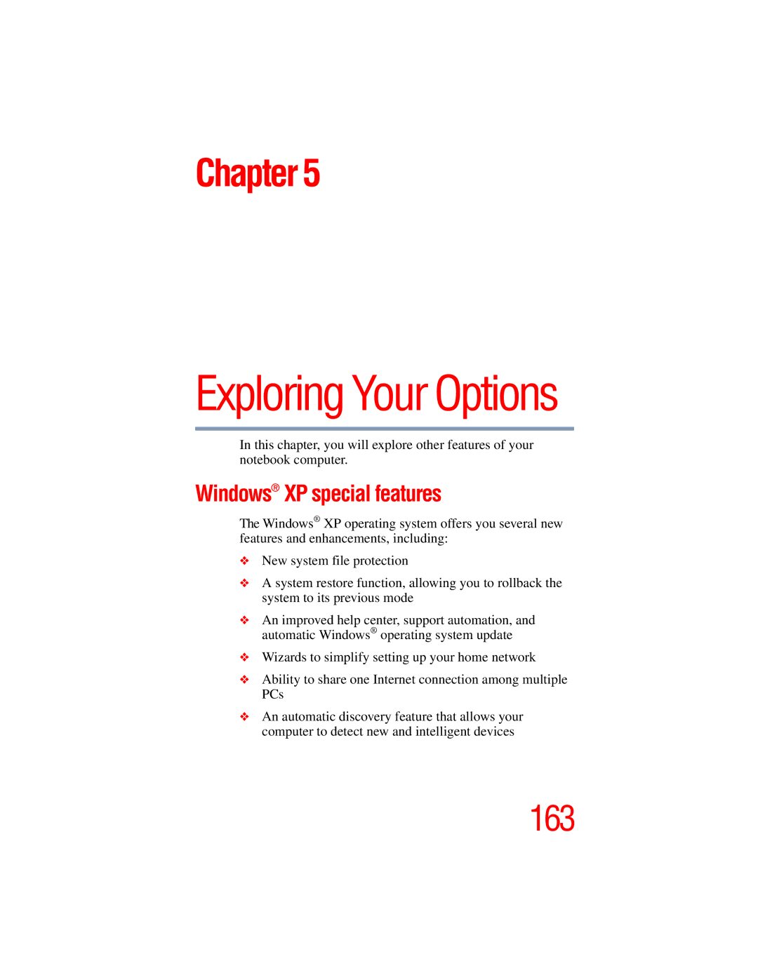 Toshiba A45 Series manual Exploring Your Options, Windows XP special features 