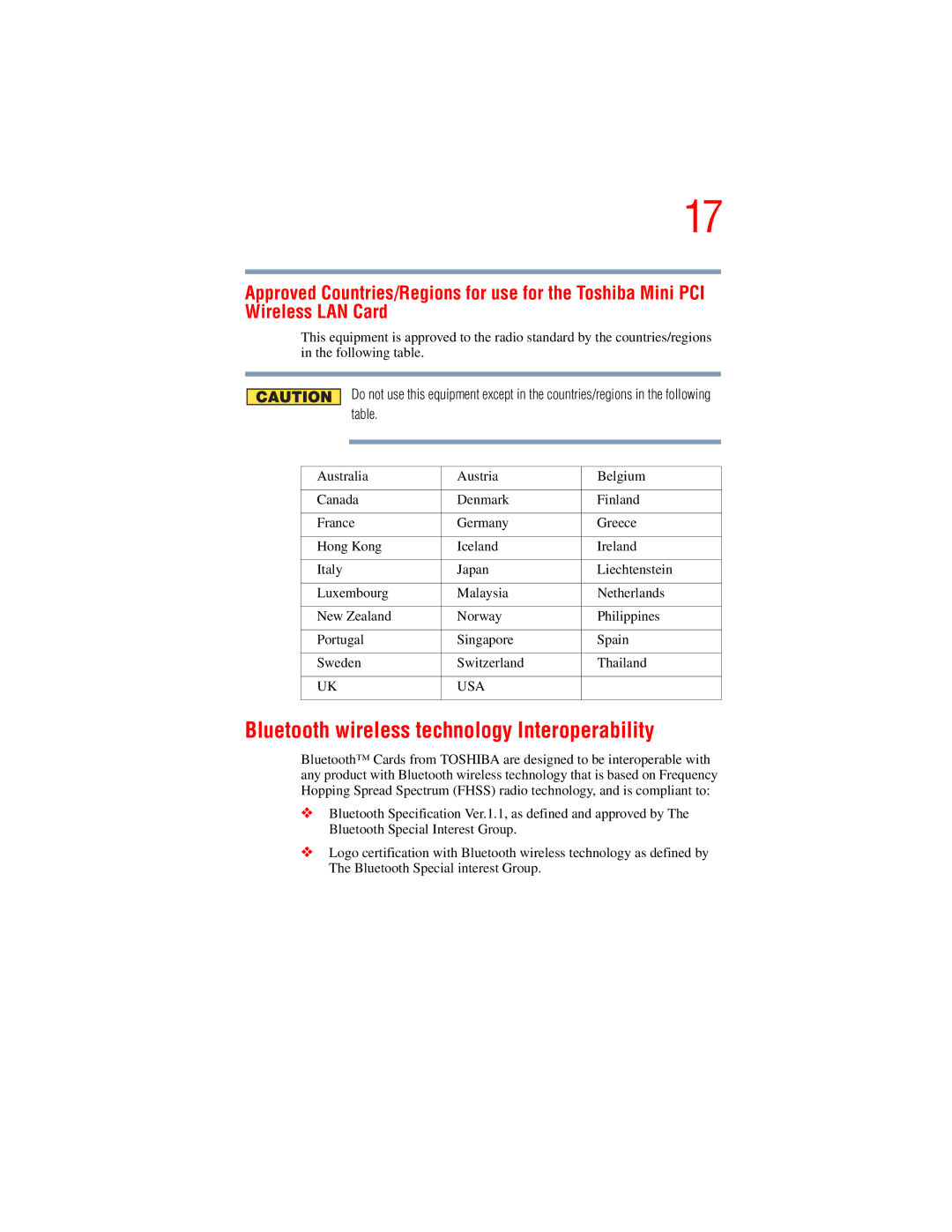 Toshiba A45 Series manual Bluetooth wireless technology Interoperability 