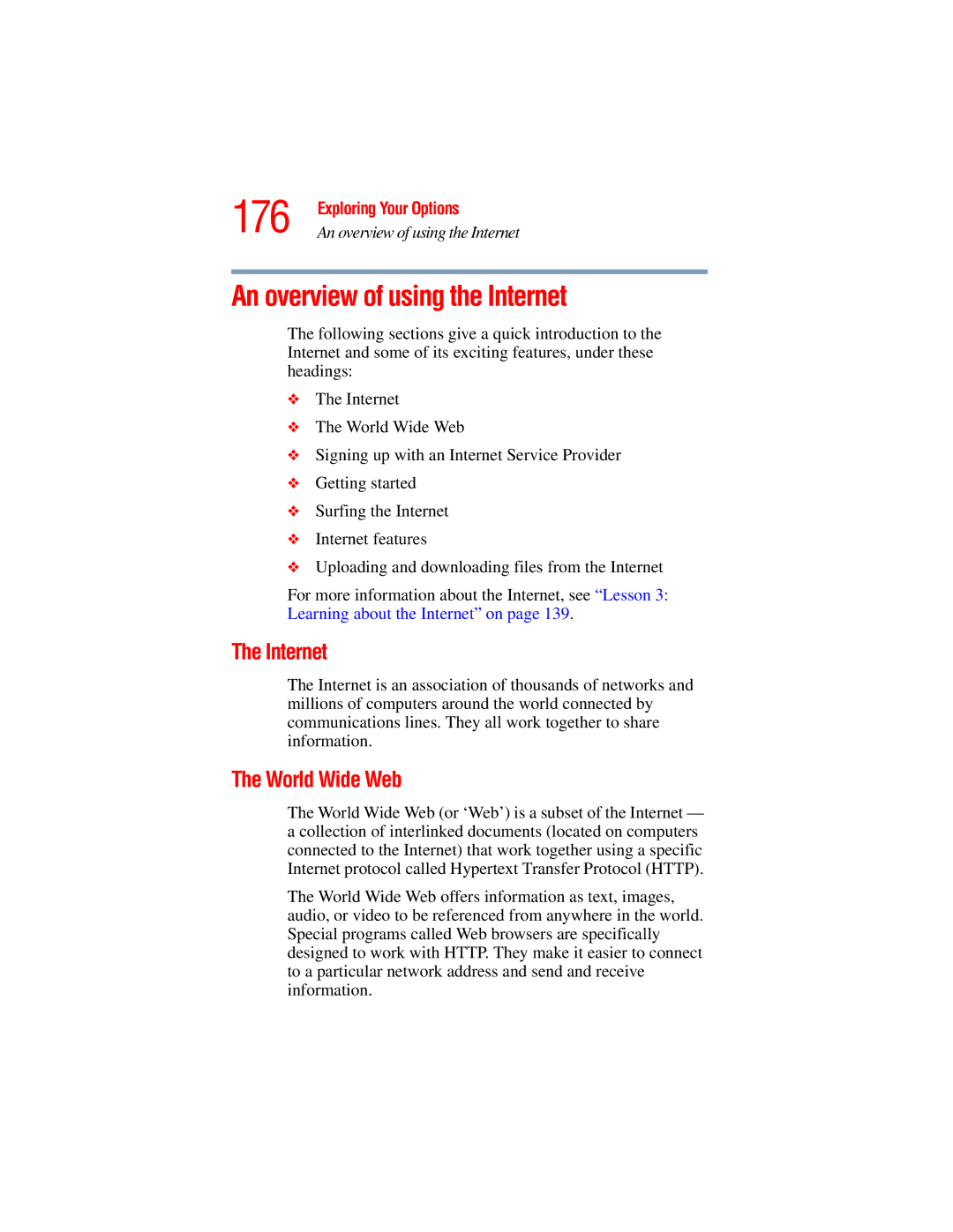 Toshiba A45 Series manual 176, An overview of using the Internet, World Wide Web 