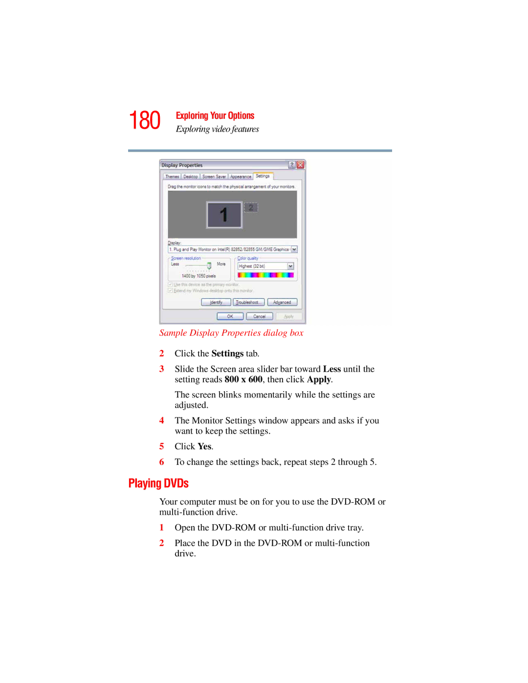 Toshiba A45 Series manual 180, Playing DVDs 