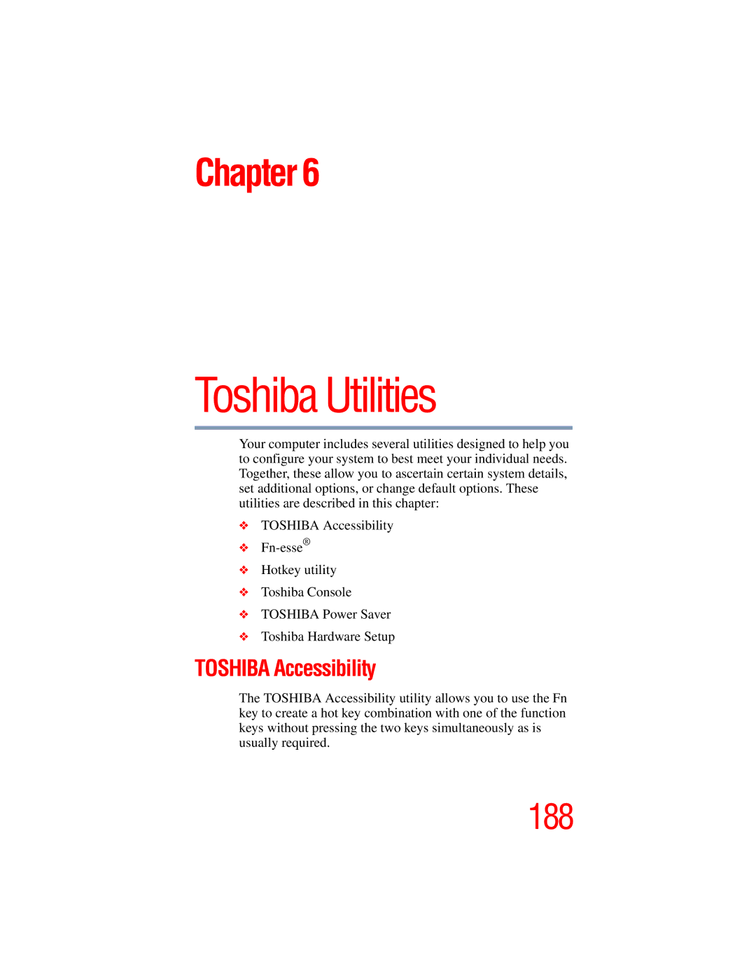 Toshiba A45 Series manual Toshiba Utilities, Toshiba Accessibility 