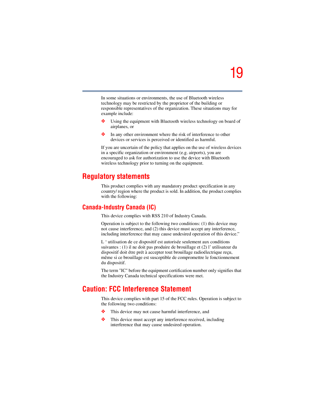 Toshiba A45 Series manual Regulatory statements, Canada-Industry Canada IC 