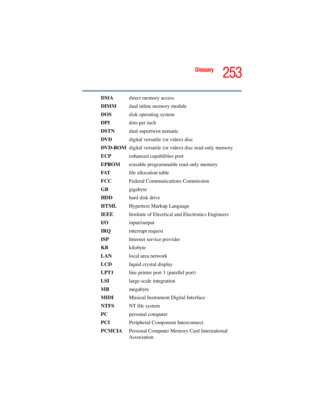 Toshiba A45 Series manual Glossary 