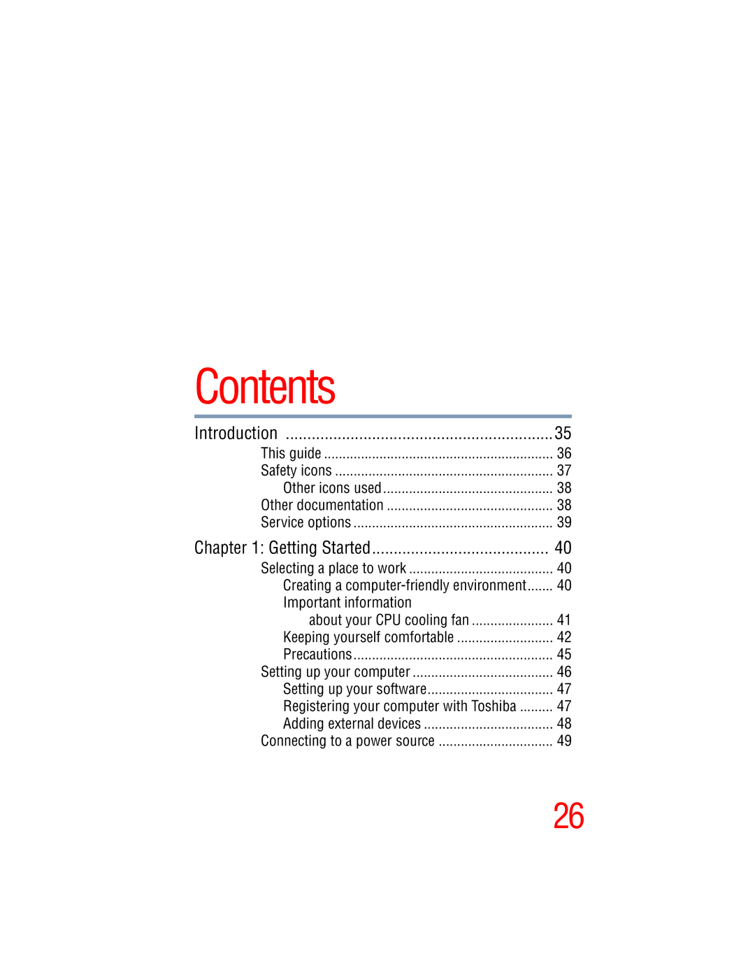 Toshiba A45 Series manual Contents 