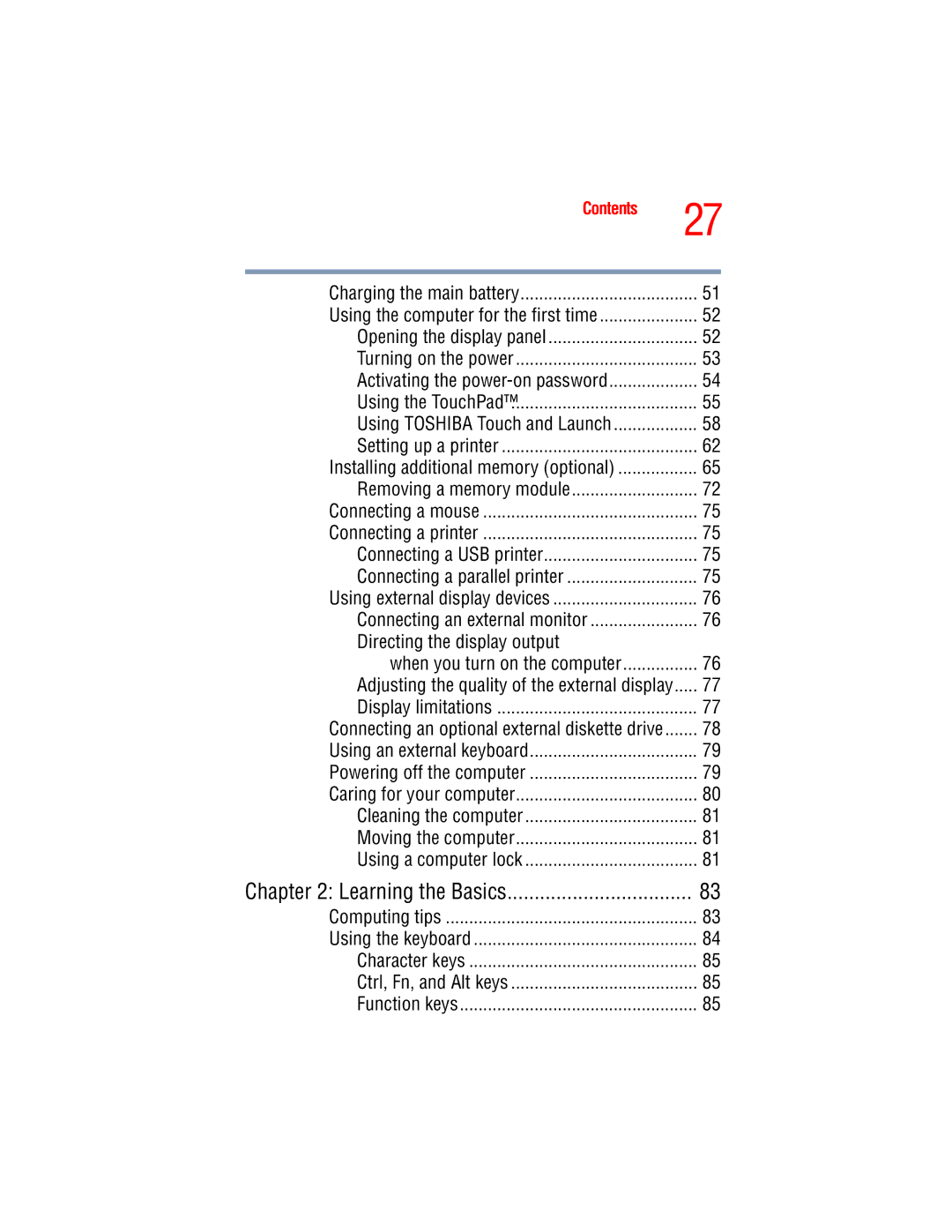 Toshiba A45 Series manual Contents 