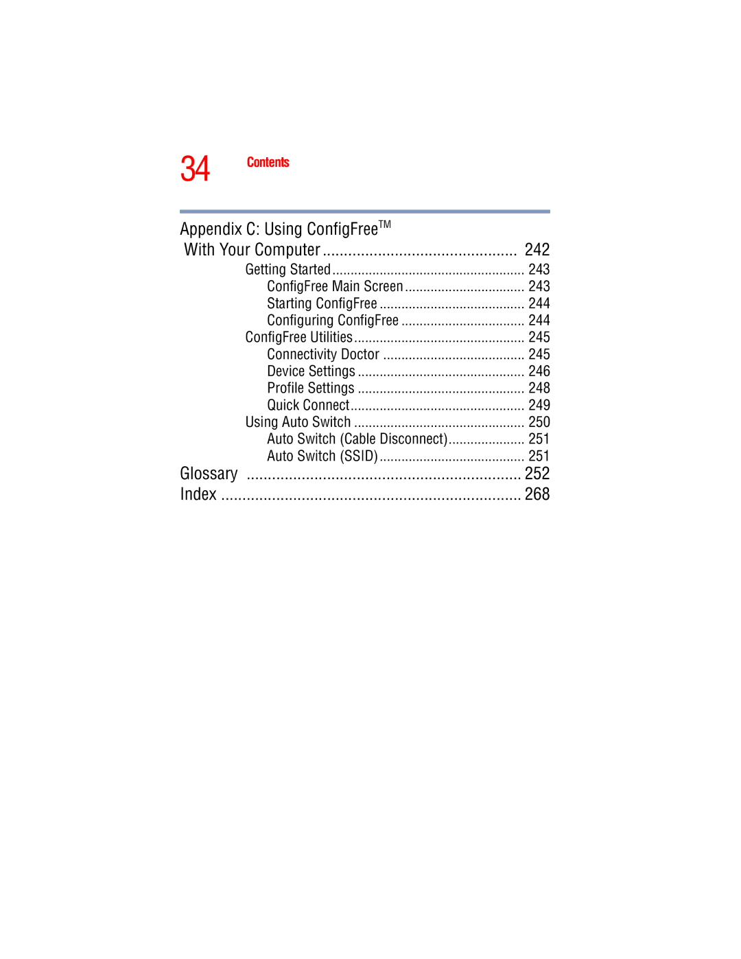 Toshiba A45 Series manual Appendix C Using ConfigFreeTM 