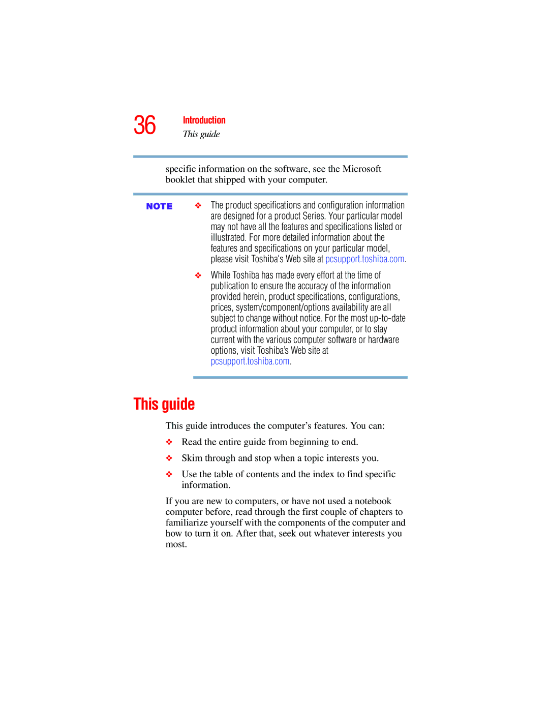 Toshiba A45 Series manual This guide, Introduction 