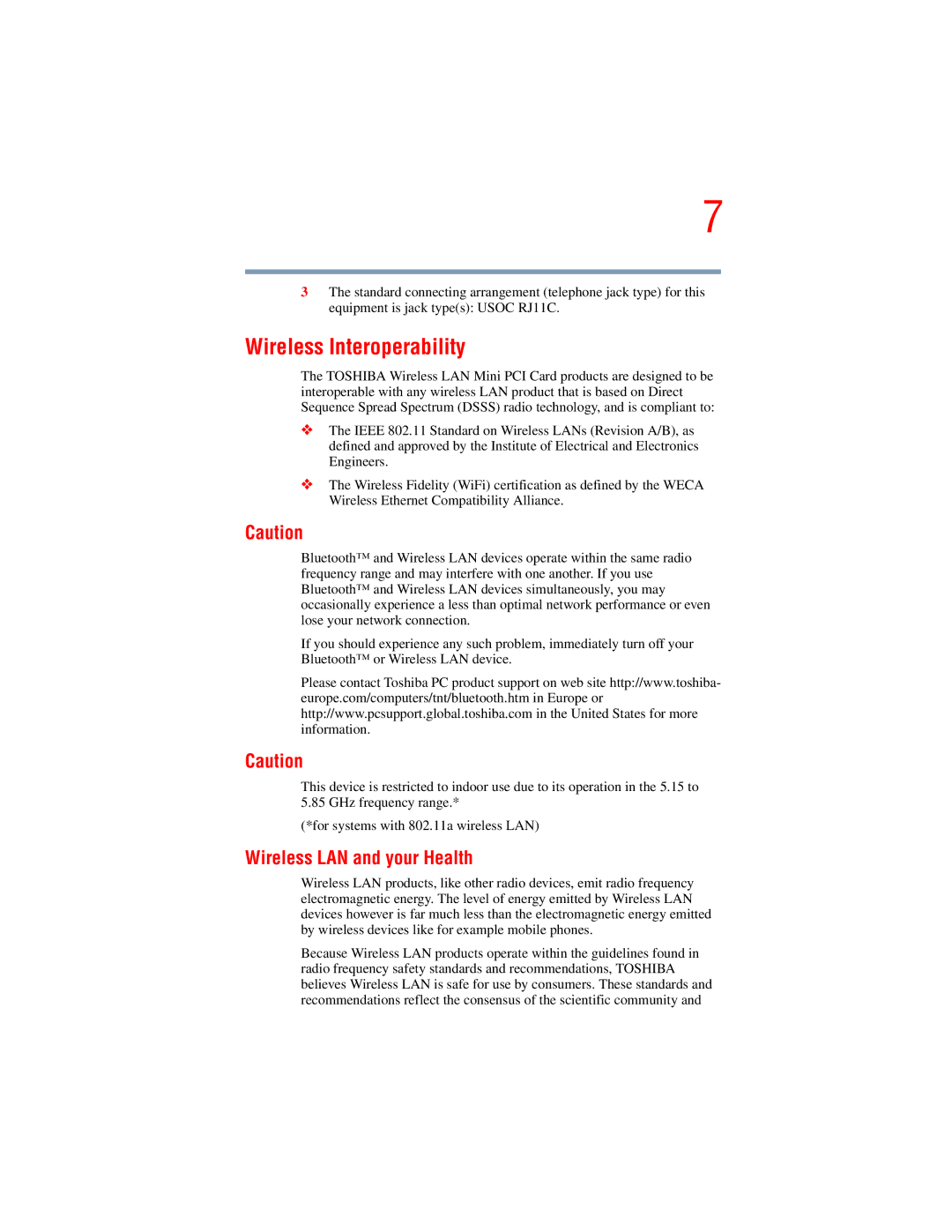 Toshiba A45 Series manual Wireless Interoperability, Wireless LAN and your Health 