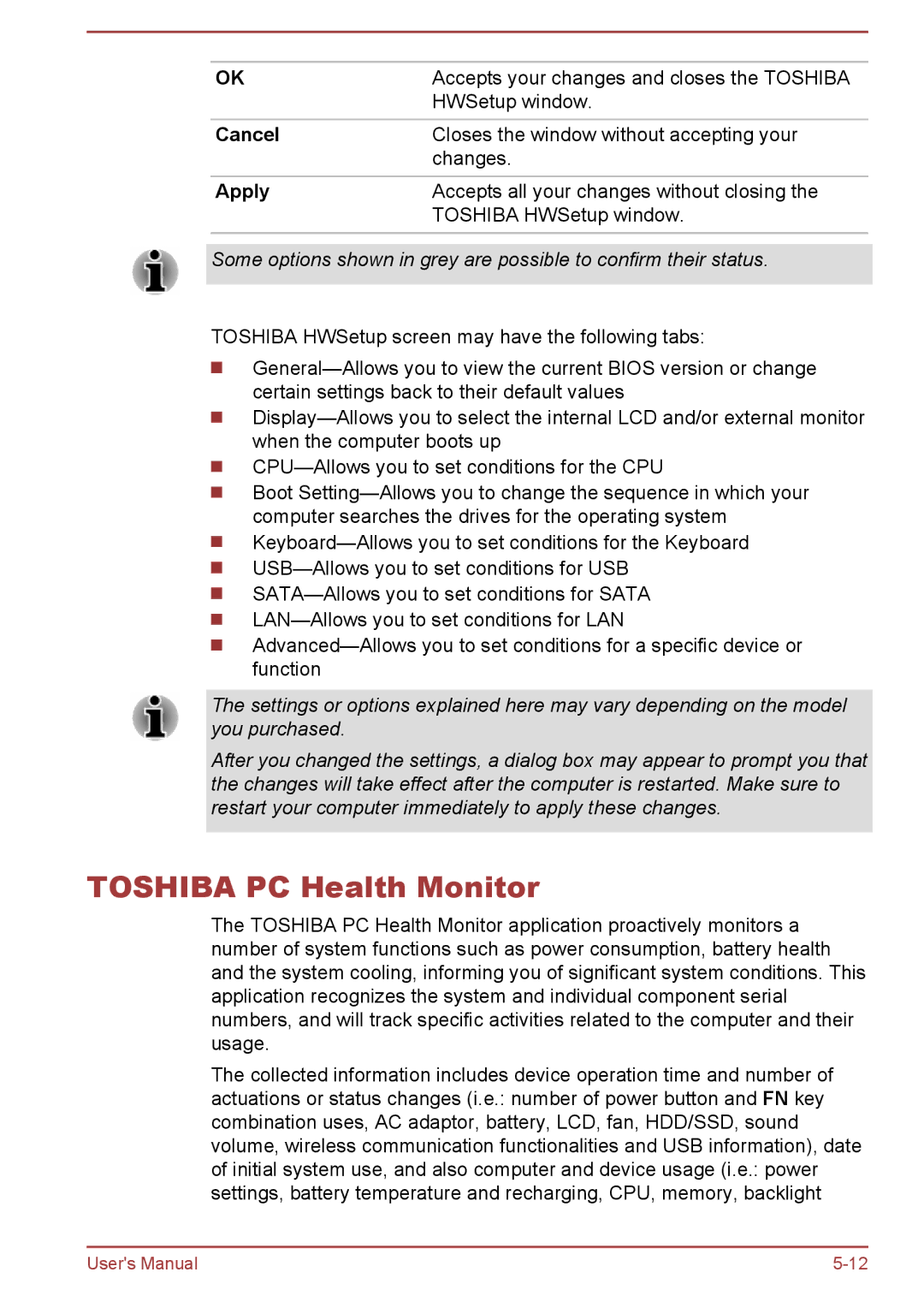 Toshiba A50-A manual Toshiba PC Health Monitor, Cancel, Apply 