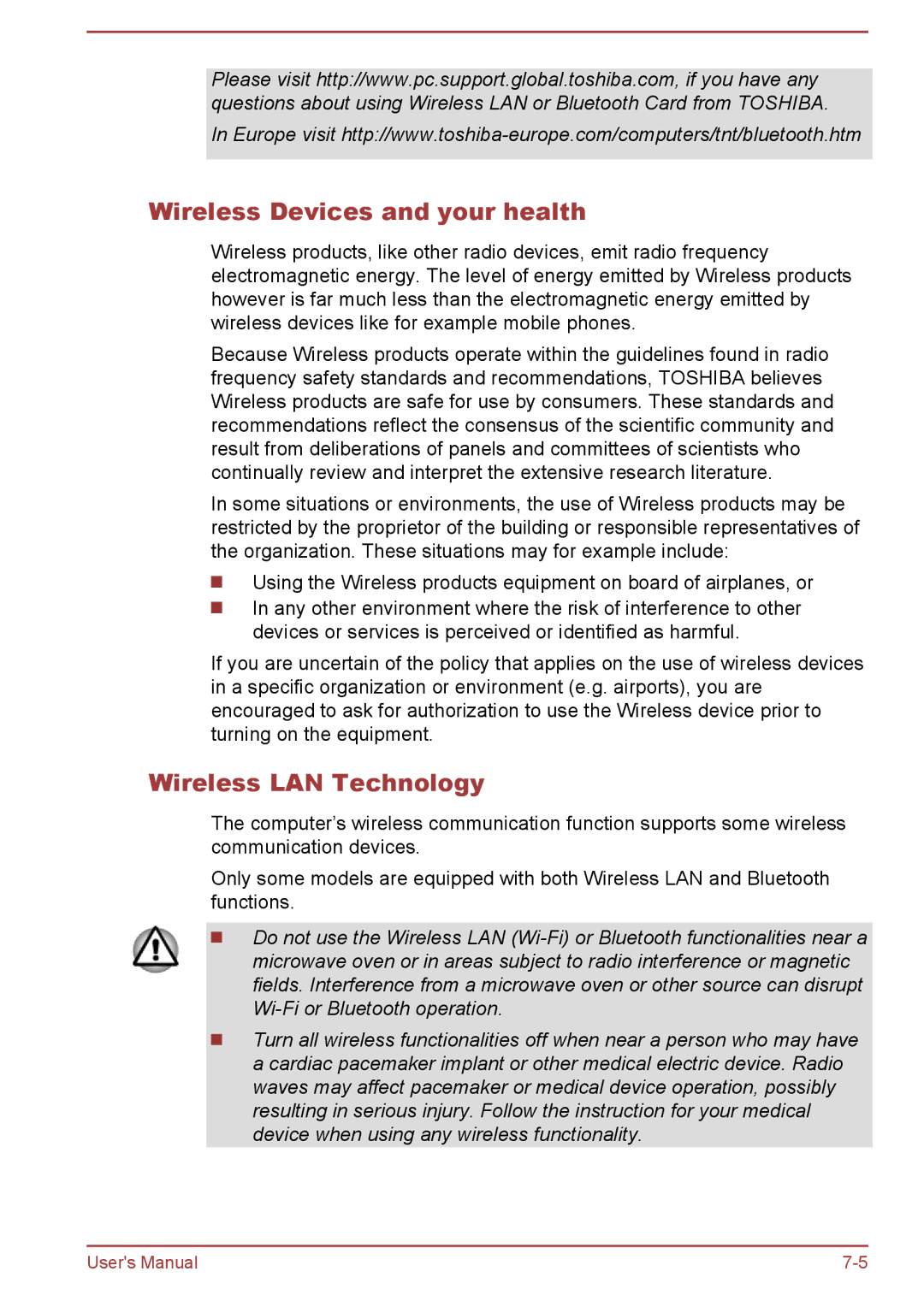 Toshiba A50-A manual Wireless Devices and your health, Wireless LAN Technology 