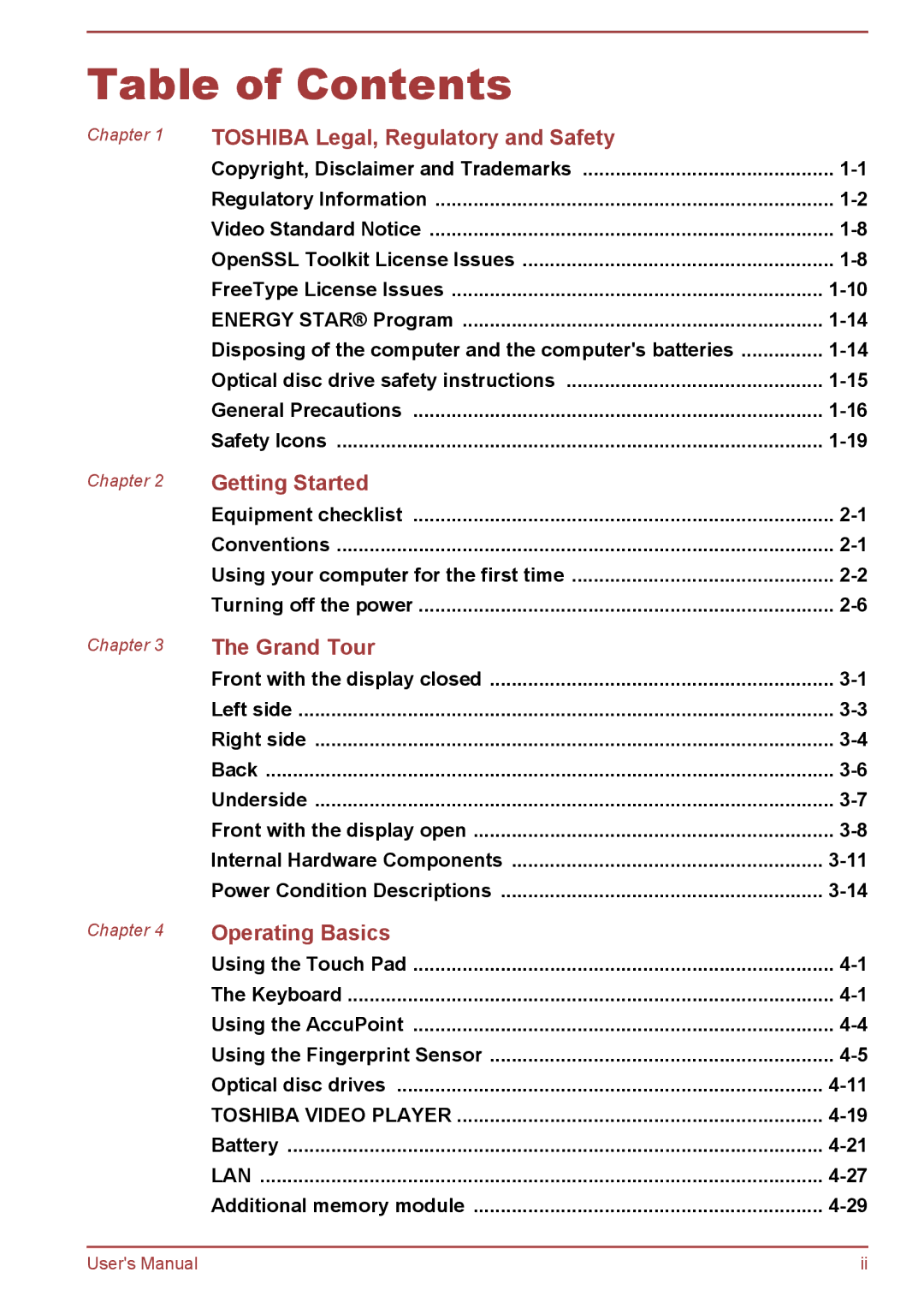 Toshiba A50-A manual Table of Contents 