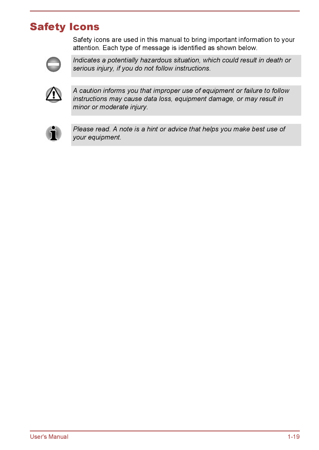 Toshiba A50-A manual Safety Icons 