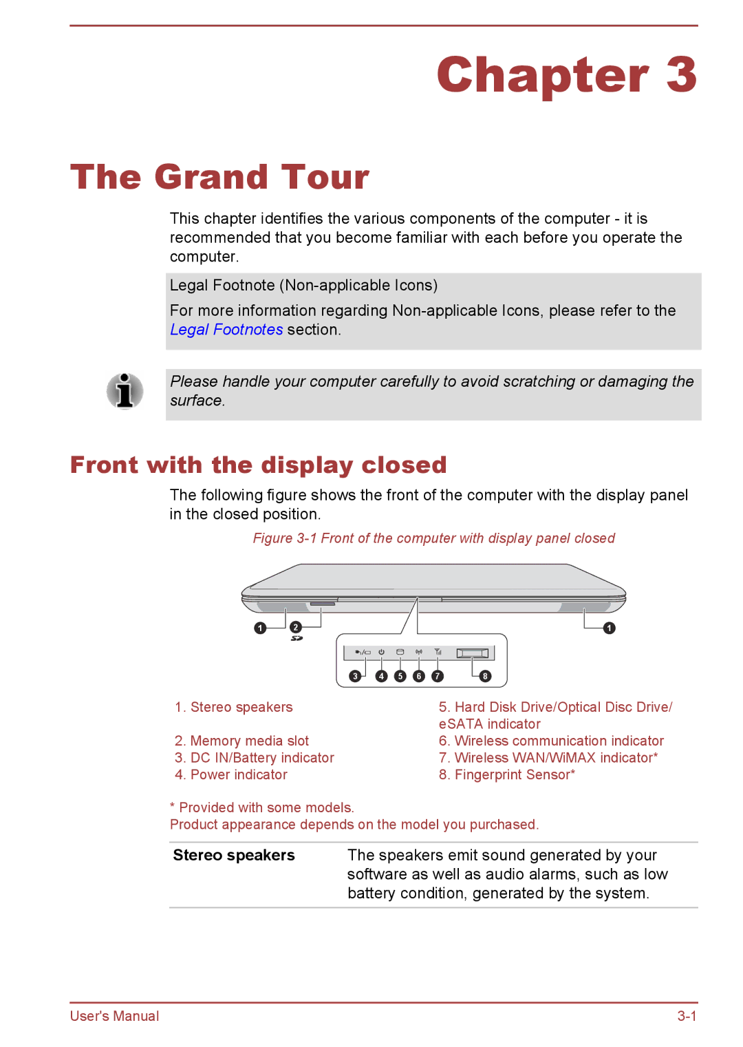 Toshiba A50-A manual Grand Tour, Front with the display closed 