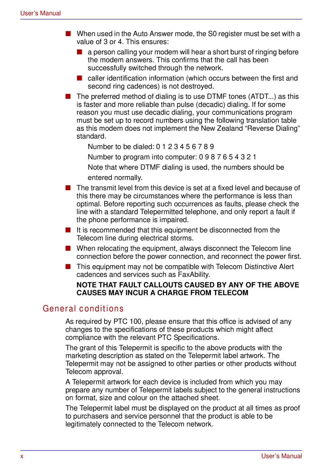 Toshiba A50 user manual General conditions 