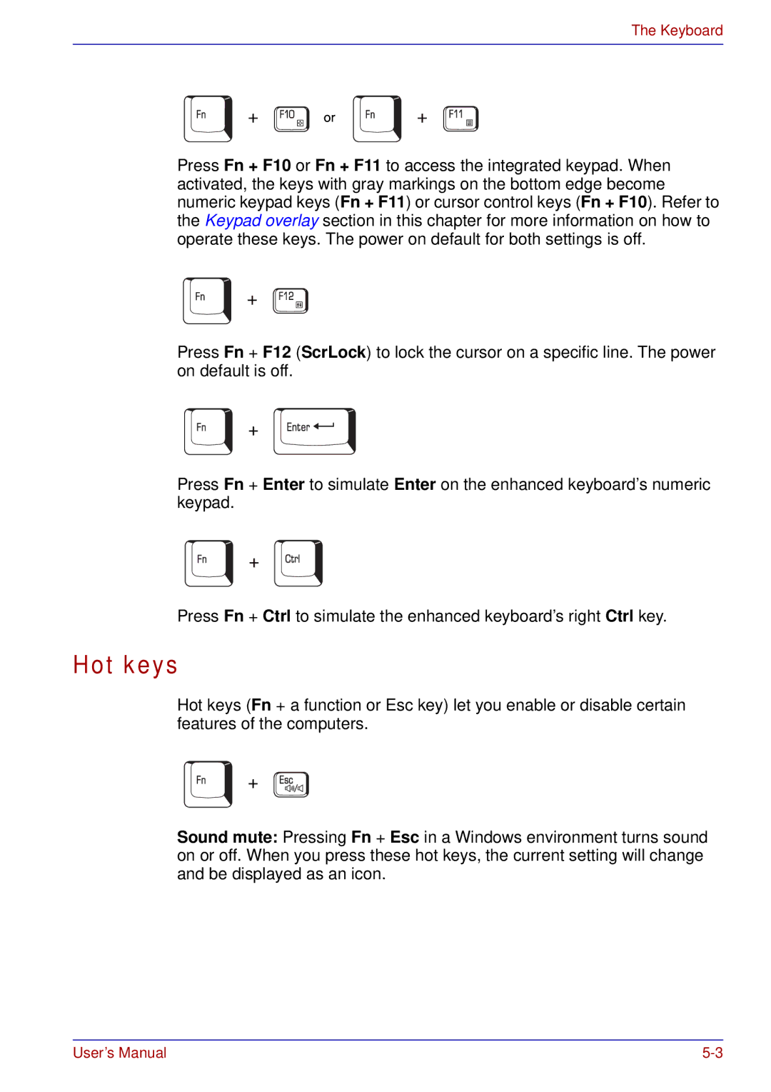 Toshiba A50 user manual Hot keys 