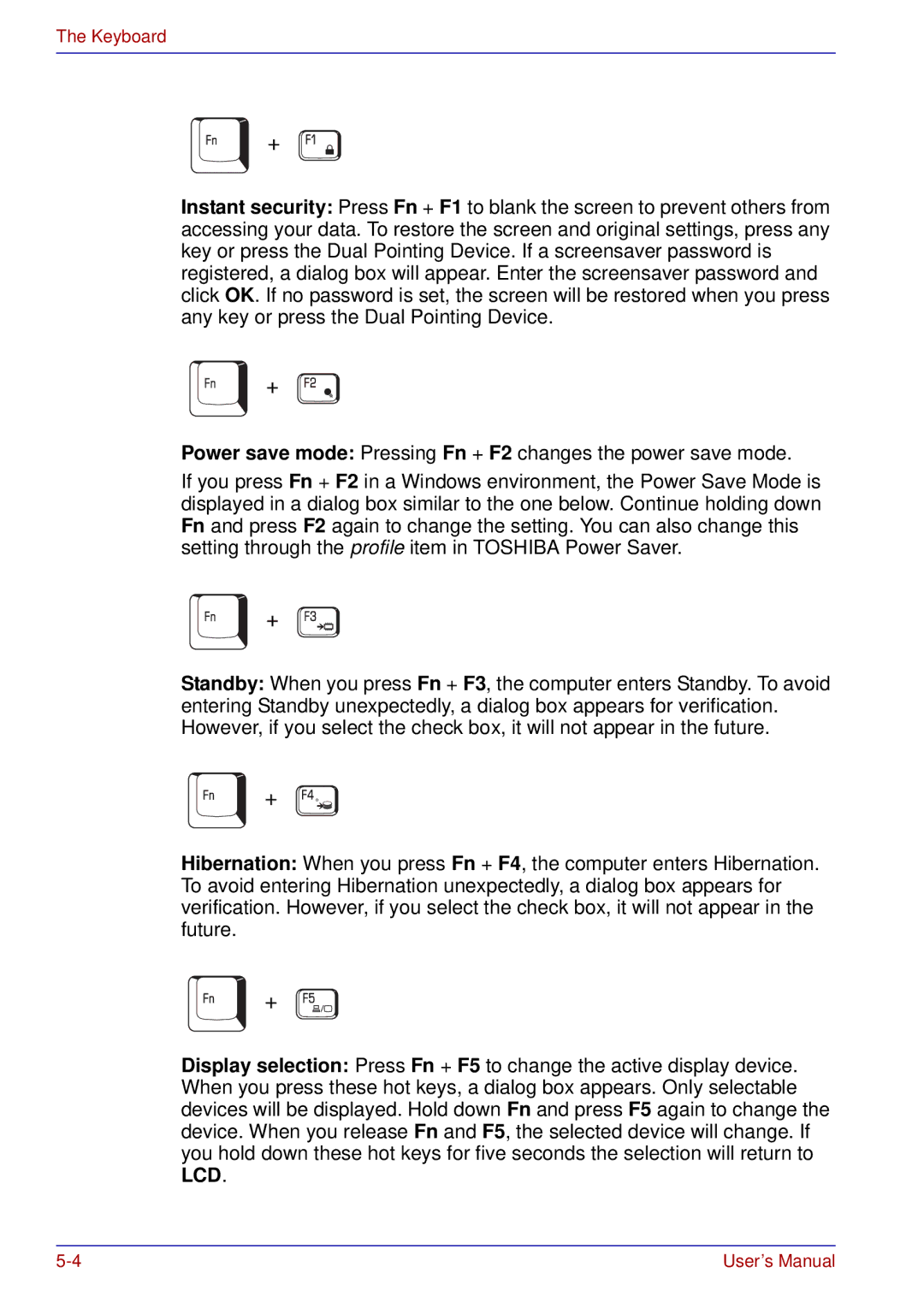 Toshiba A50 user manual Keyboard 