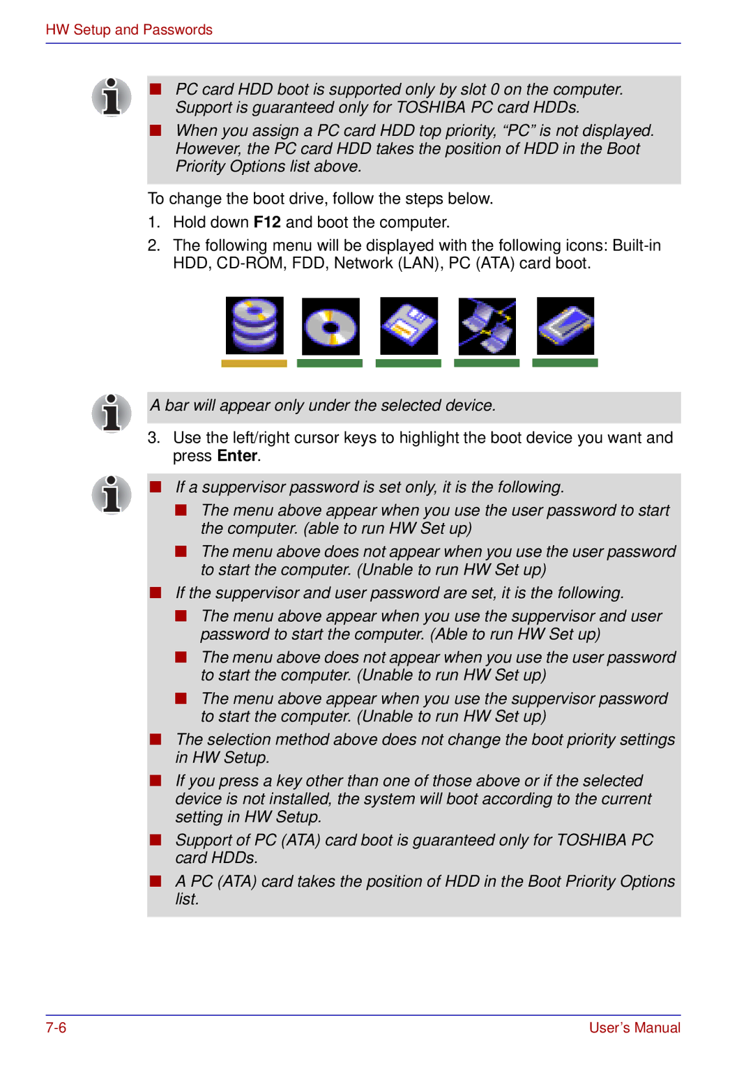 Toshiba A50 user manual Bar will appear only under the selected device 