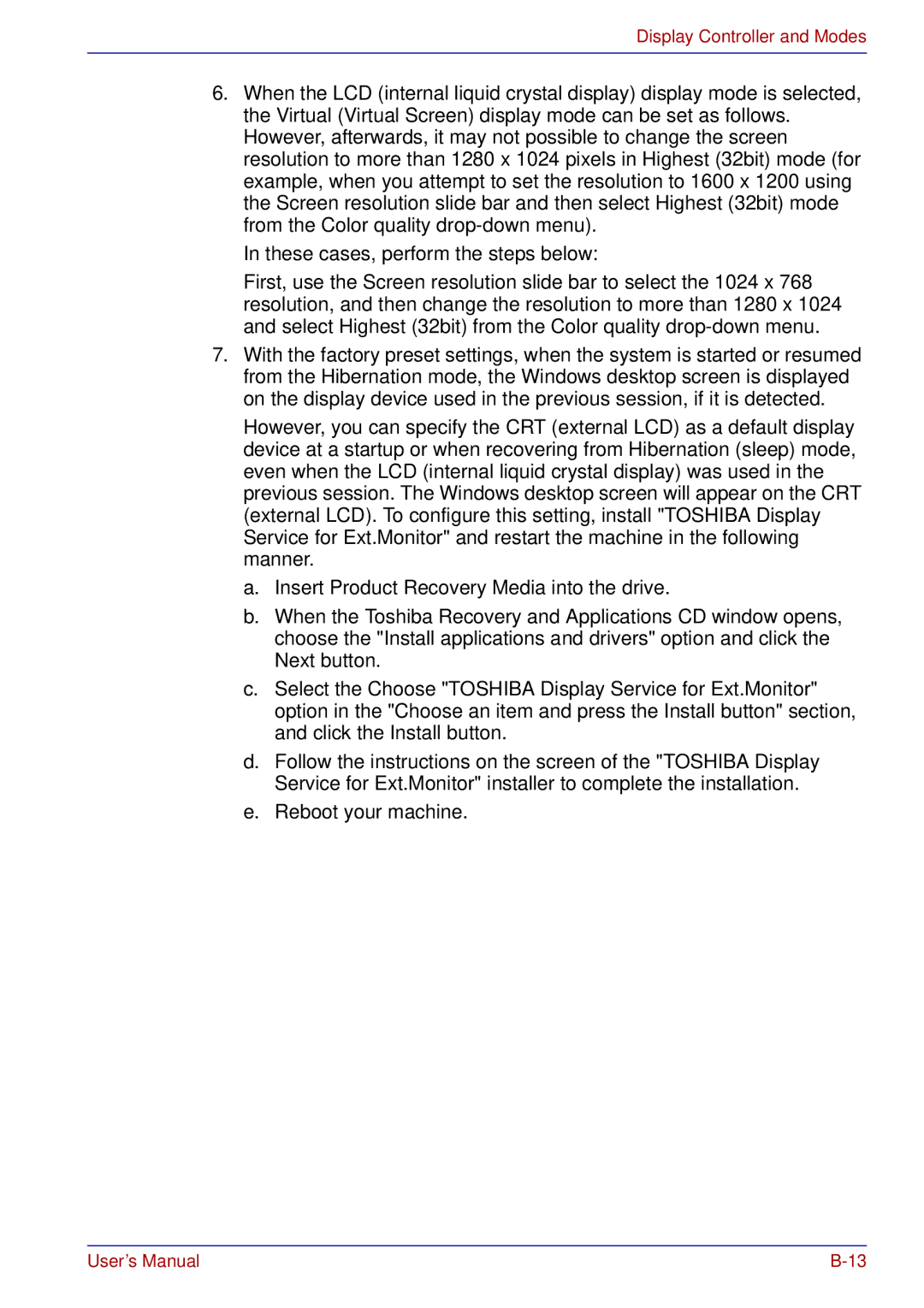 Toshiba A50 user manual Display Controller and Modes 