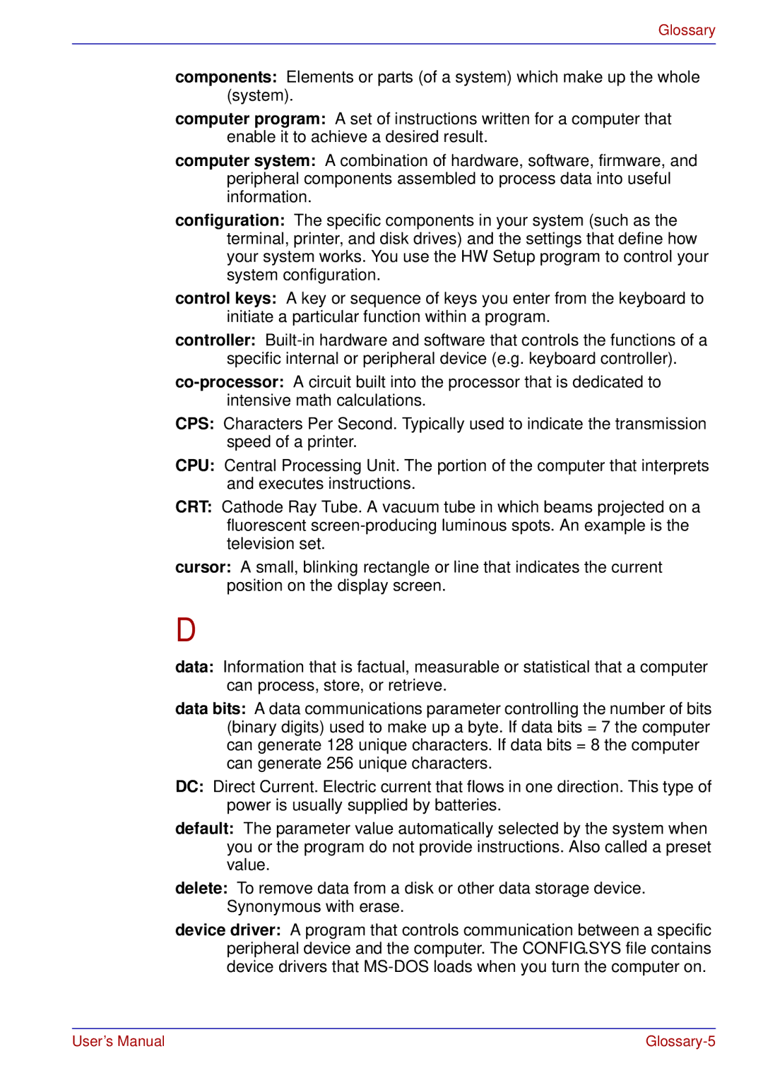 Toshiba A50 user manual Glossary-5 