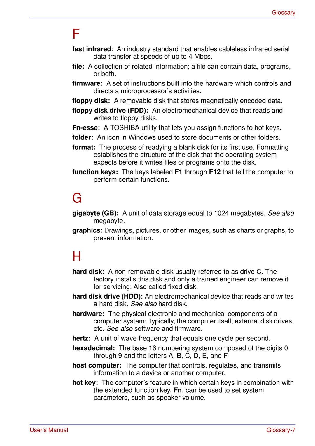 Toshiba A50 user manual Glossary-7 