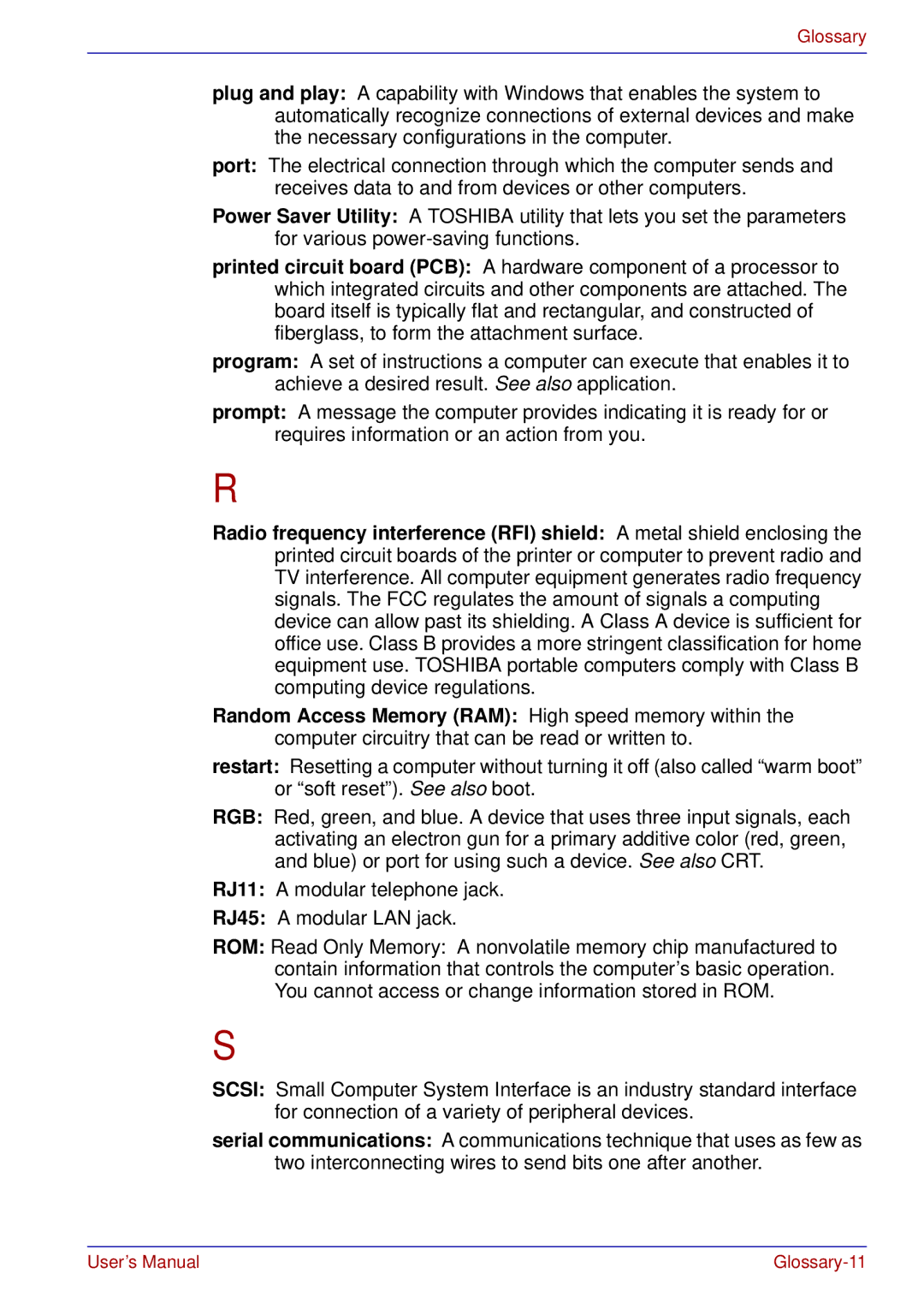 Toshiba A50 user manual Glossary-11 