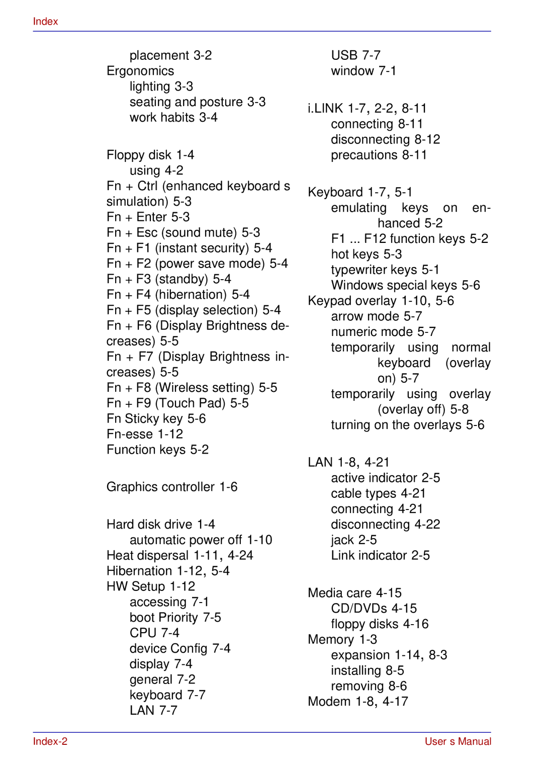 Toshiba A50 user manual Index 