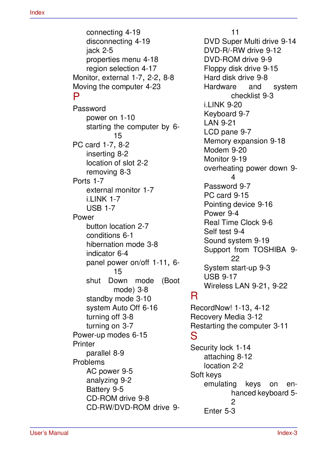 Toshiba A50 user manual Index-3 