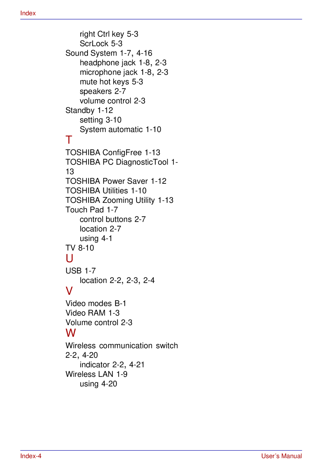 Toshiba A50 user manual Index-4 User’s Manual 