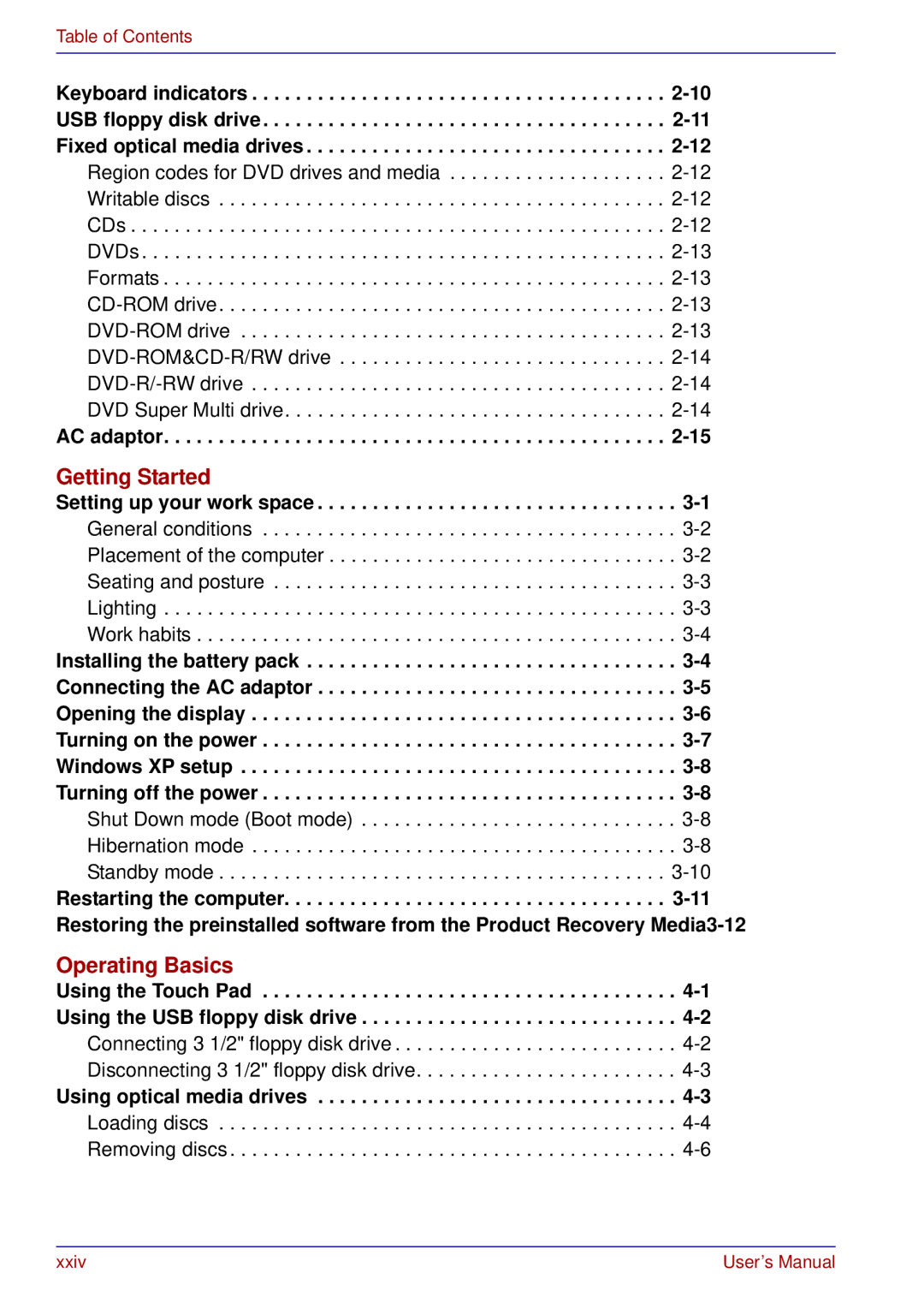 Toshiba A50 user manual Getting Started 