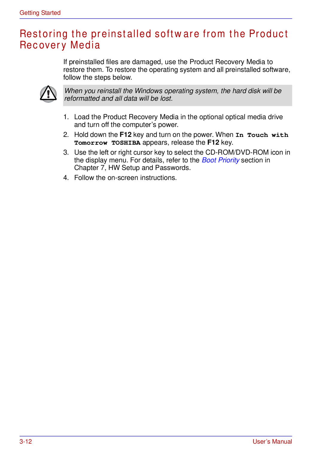 Toshiba A50 user manual Getting Started 