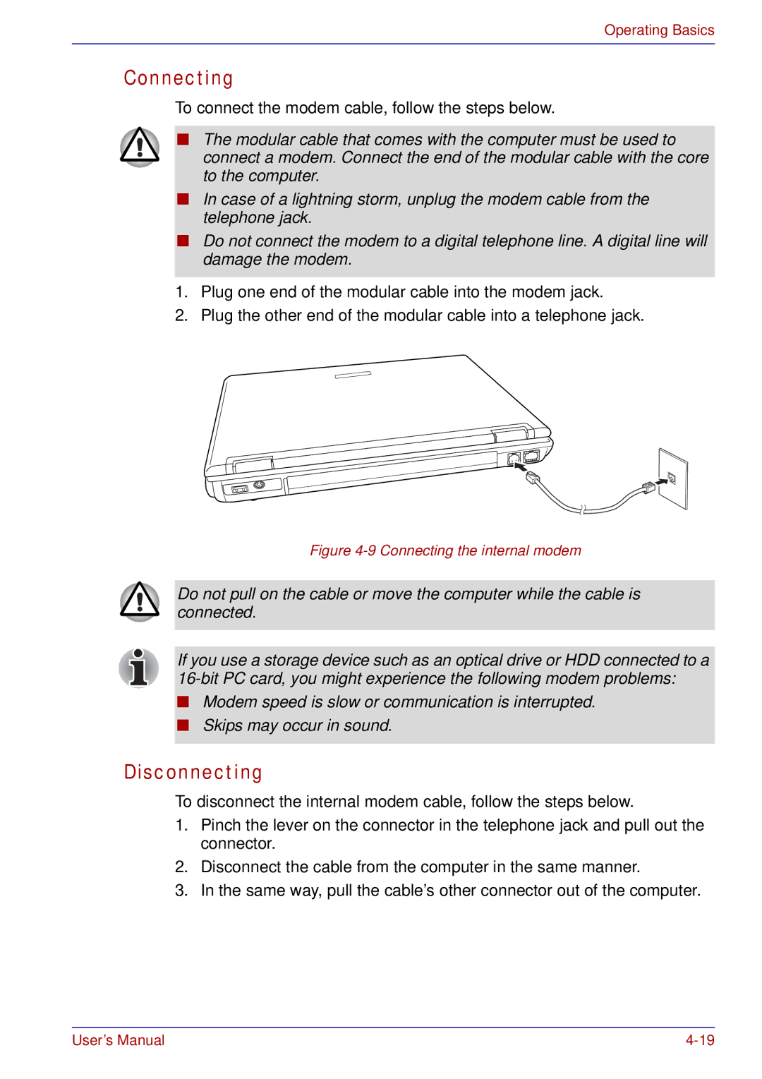 Toshiba A50 user manual Connecting, Disconnecting 