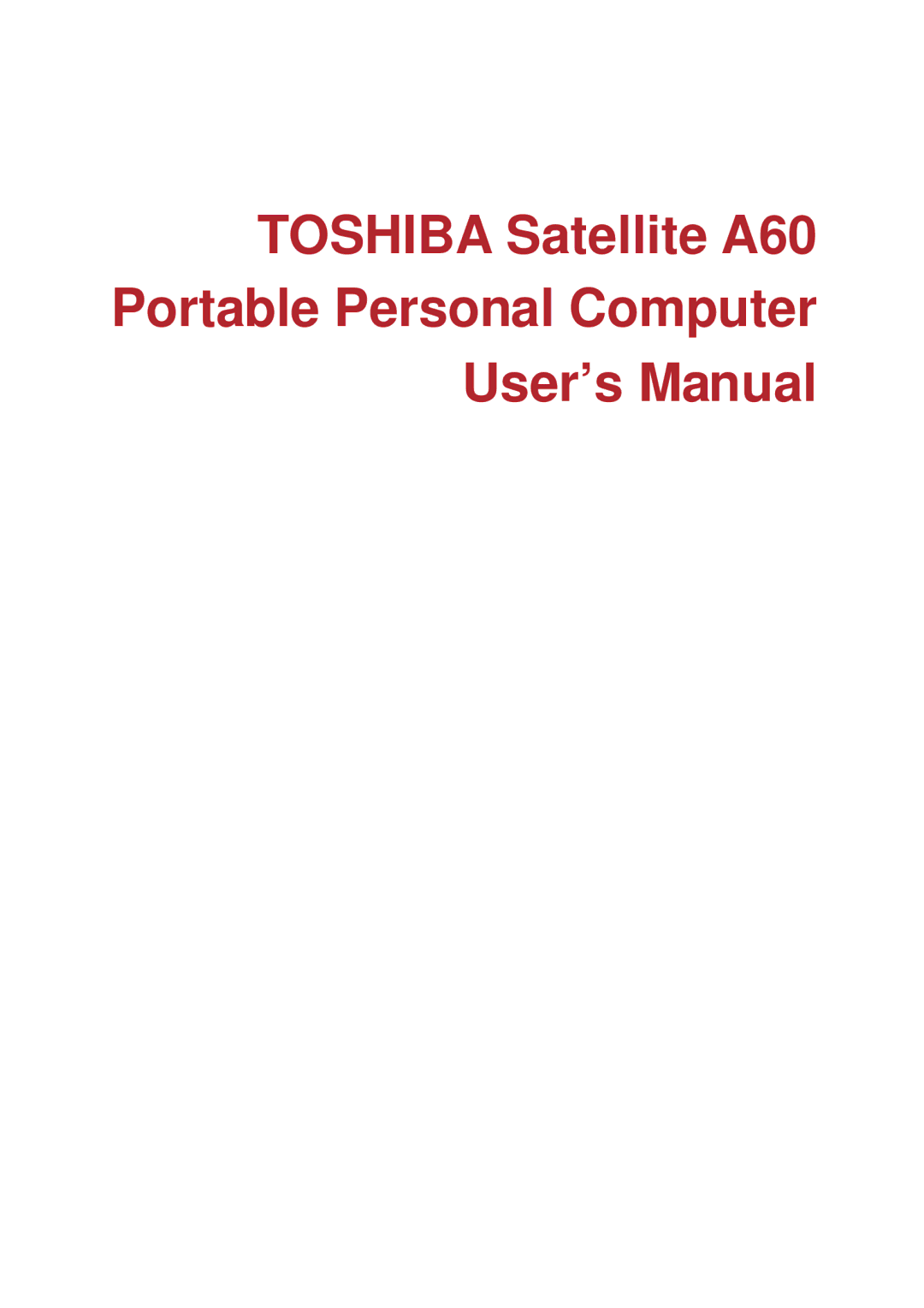 Toshiba A60 user manual 