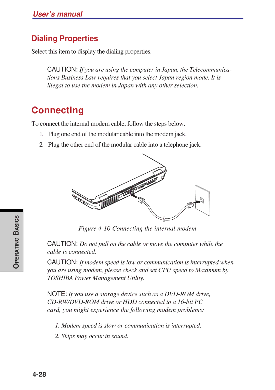 Toshiba A60 user manual Connecting, Dialing Properties 