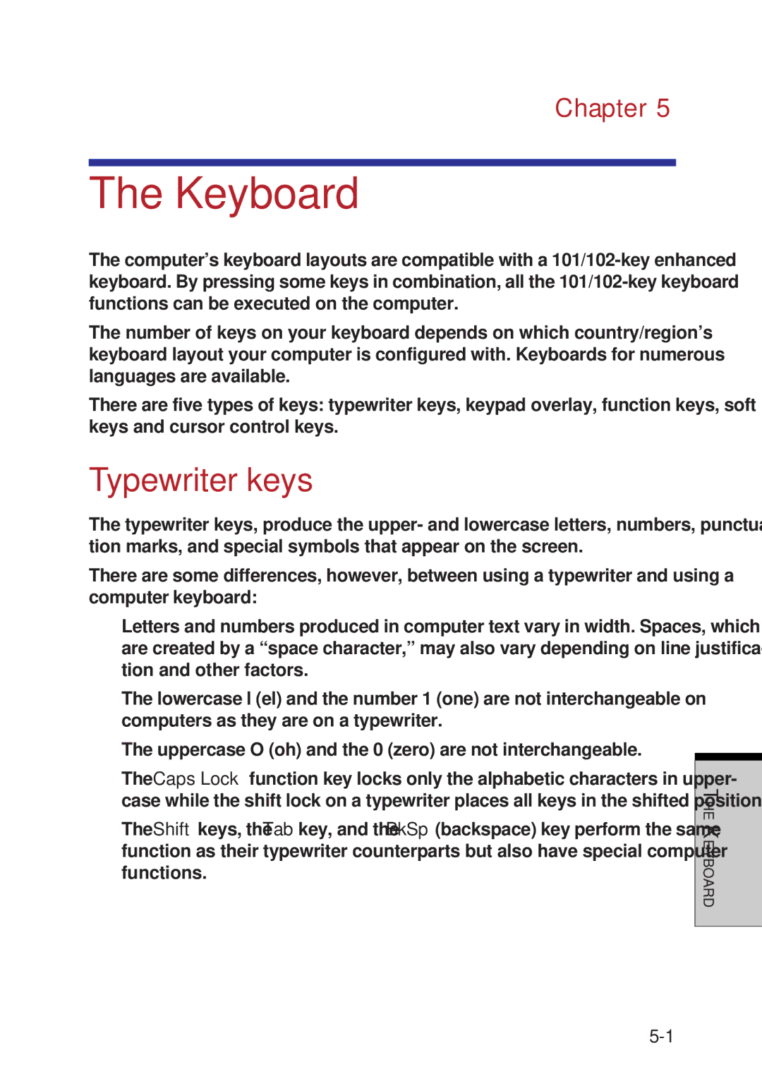 Toshiba A60 user manual Keyboard, Typewriter keys 