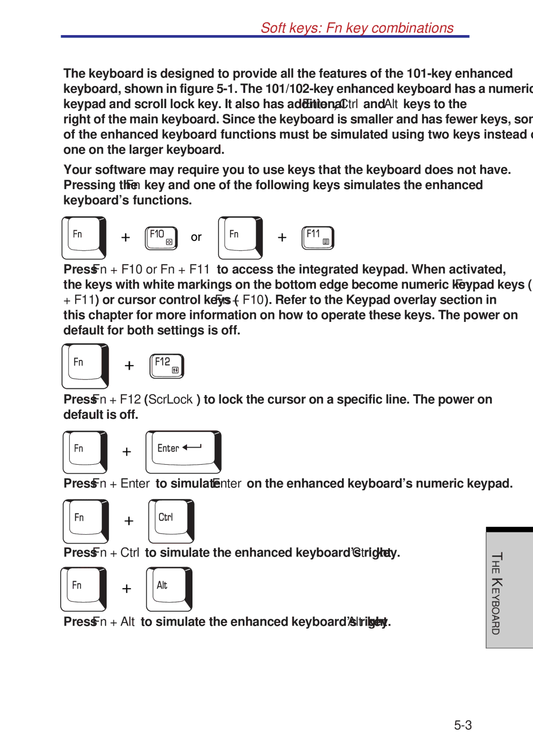 Toshiba A60 user manual Soft keys Fn key combinations 