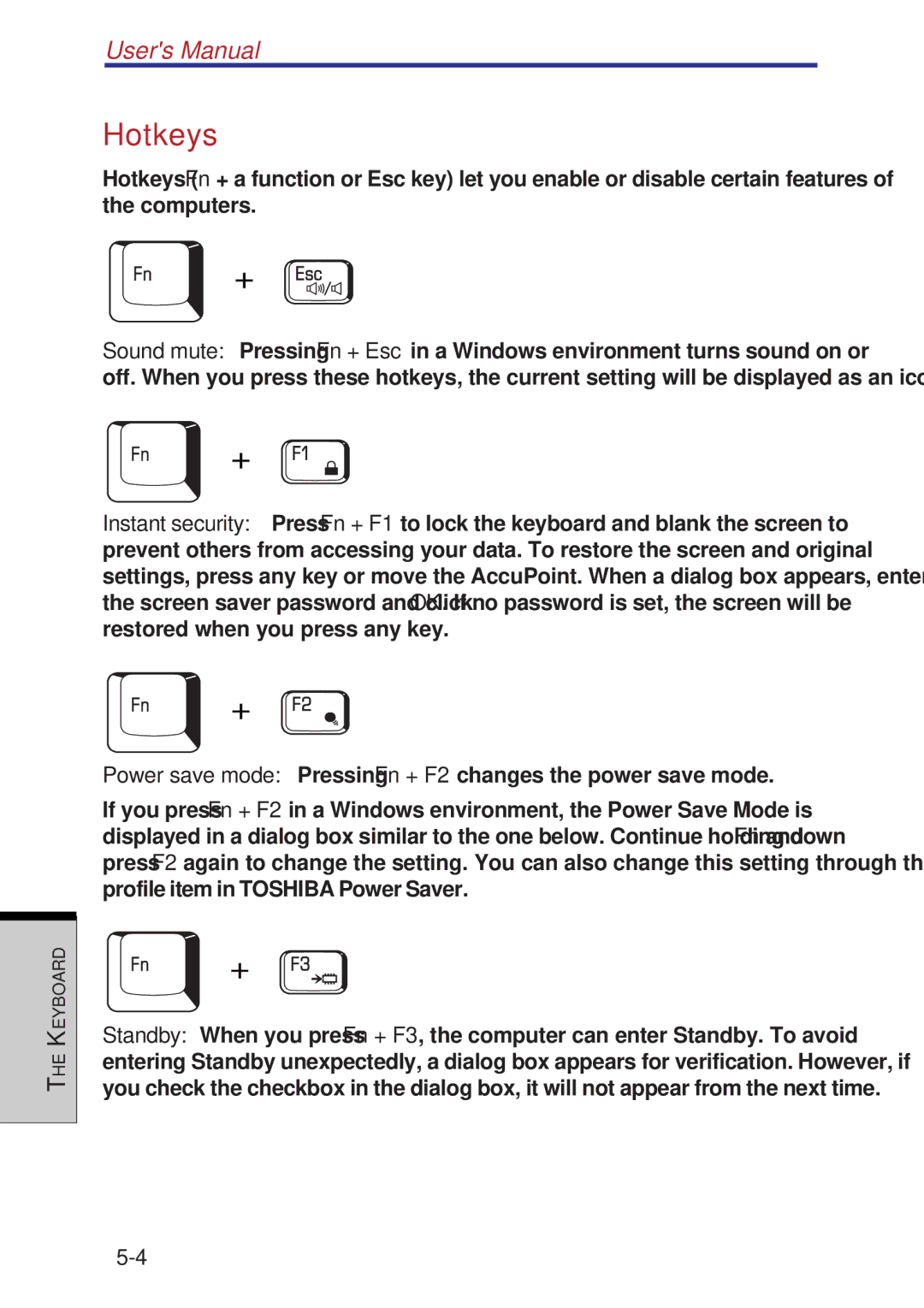 Toshiba A60 user manual Hotkeys 