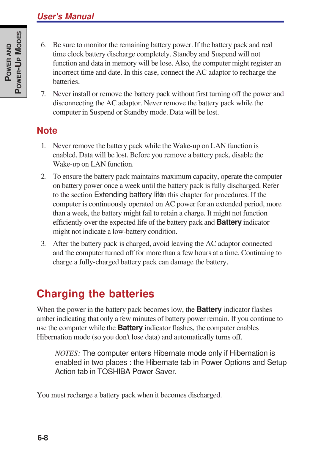 Toshiba A60 user manual Charging the batteries 