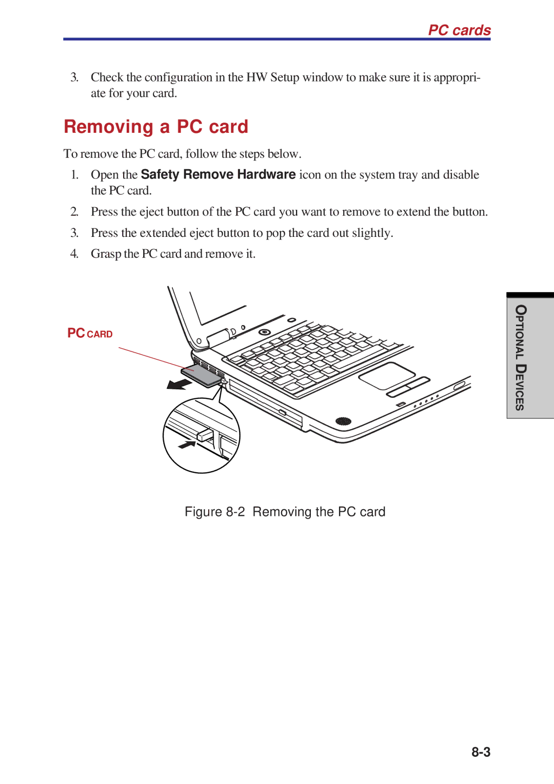 Toshiba A60 user manual Removing a PC card, PC cards 