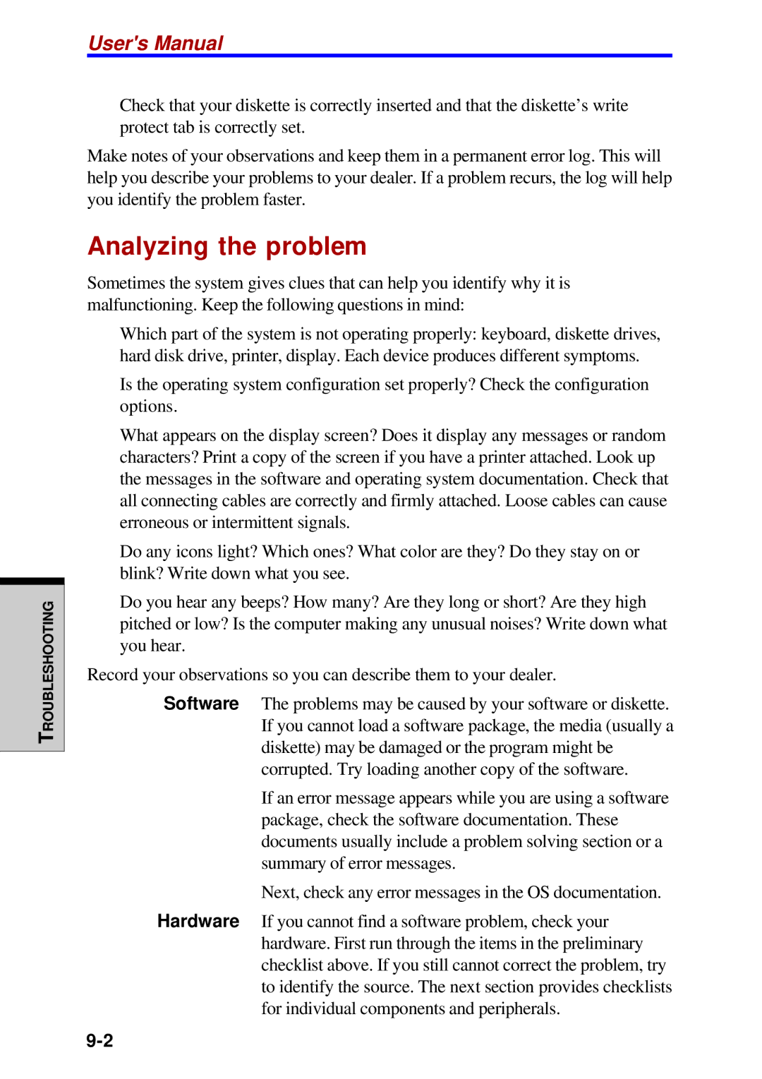 Toshiba A60 user manual Analyzing the problem 