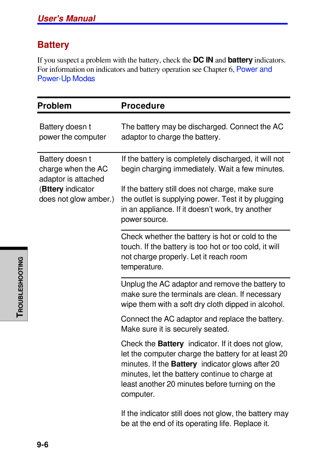 Toshiba A60 user manual Battery 