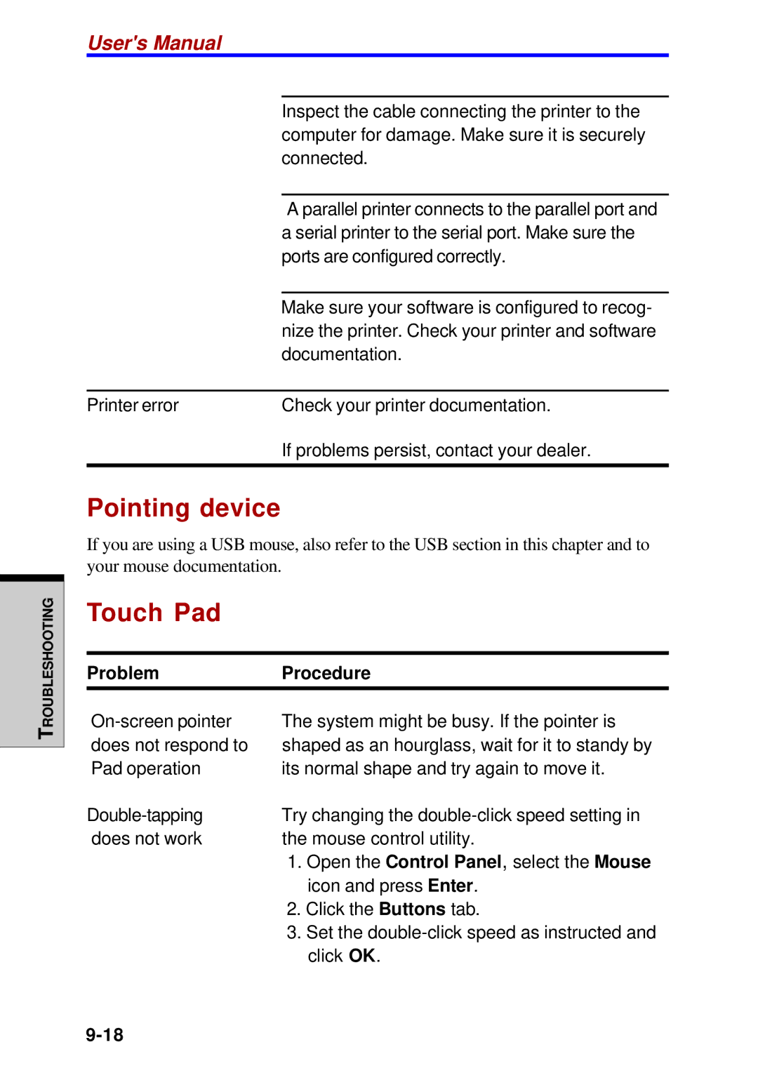 Toshiba A60 user manual Pointing device, Touch Pad 