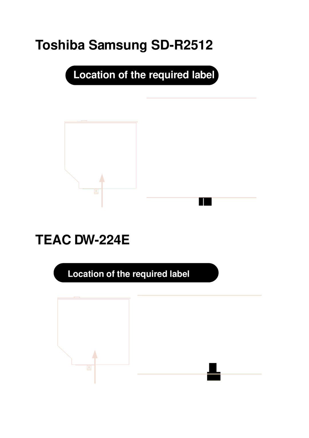 Toshiba A60 user manual Toshiba Samsung SD-R2512, Location of the required label 