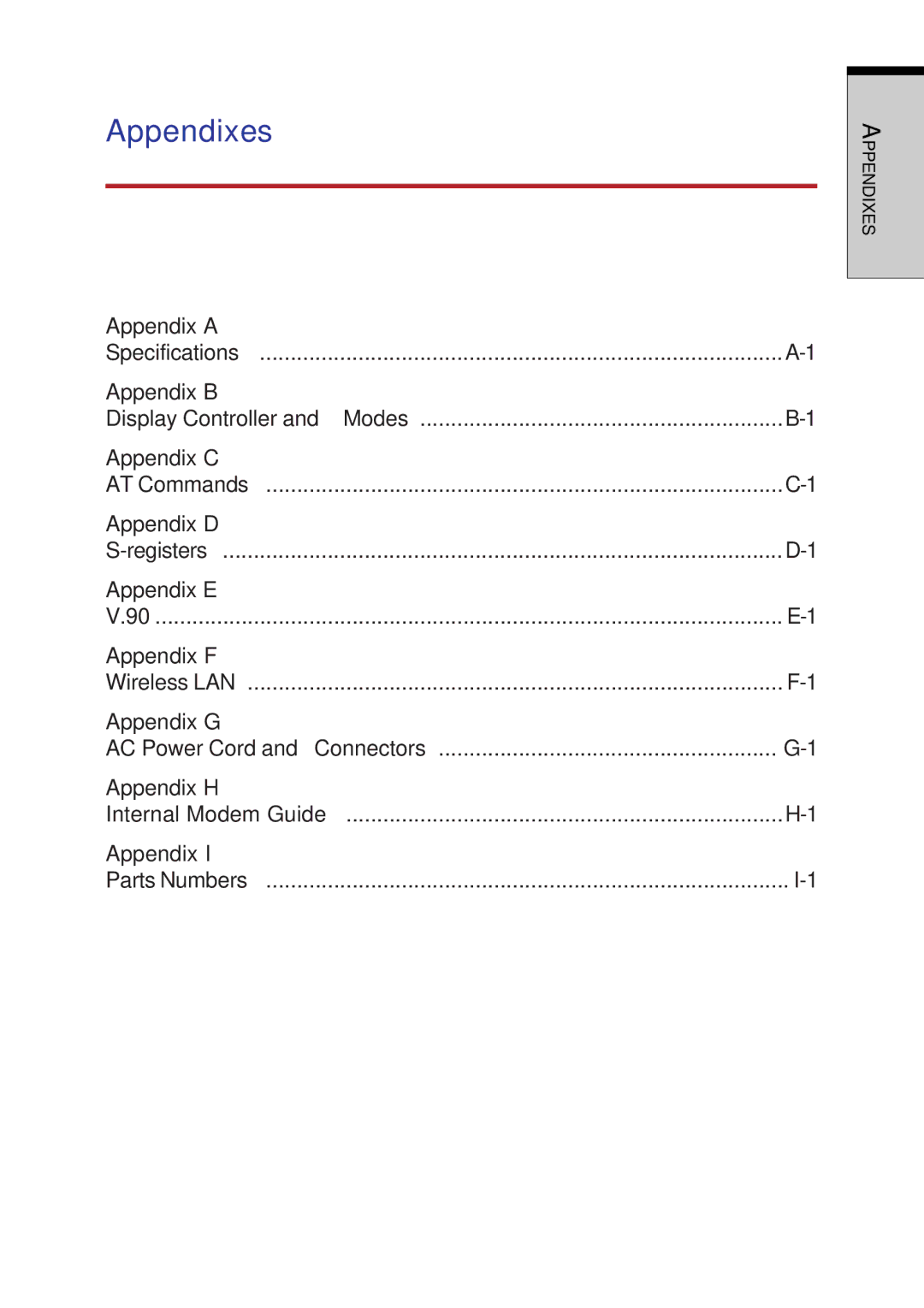 Toshiba A60 user manual Appendixes 