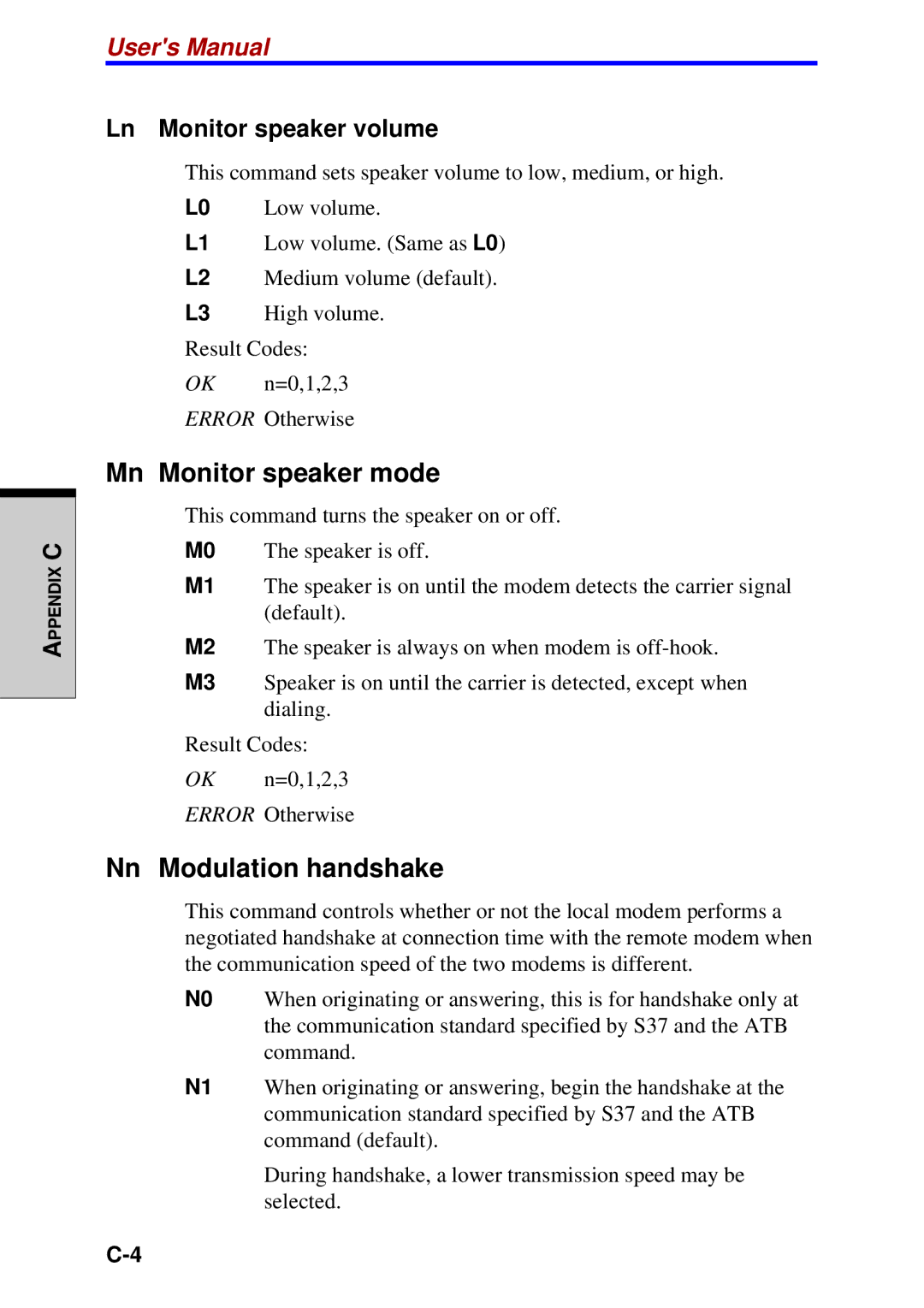 Toshiba A60 user manual Mn Monitor speaker mode, Nn Modulation handshake 