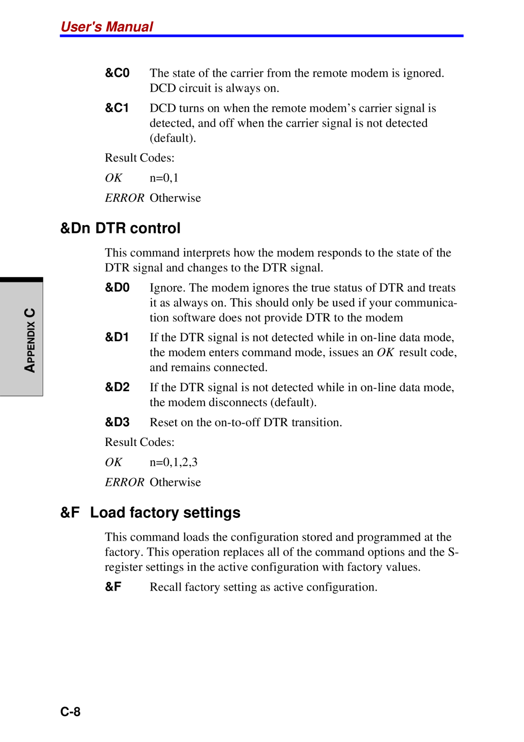 Toshiba A60 user manual Dn DTR control, Load factory settings 