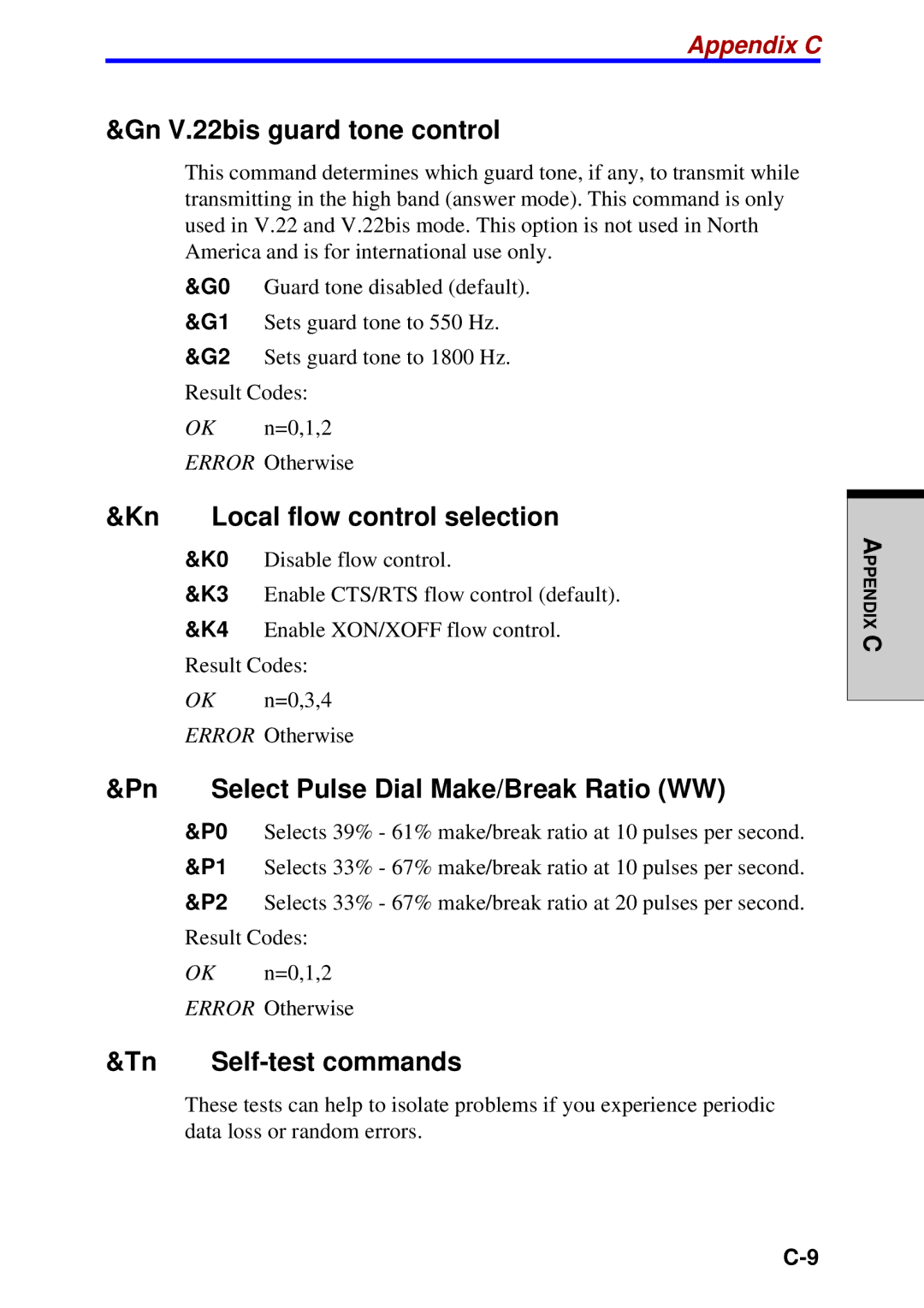 Toshiba A60 Gn V.22bis guard tone control, Kn Local flow control selection, Select Pulse Dial Make/Break Ratio WW 