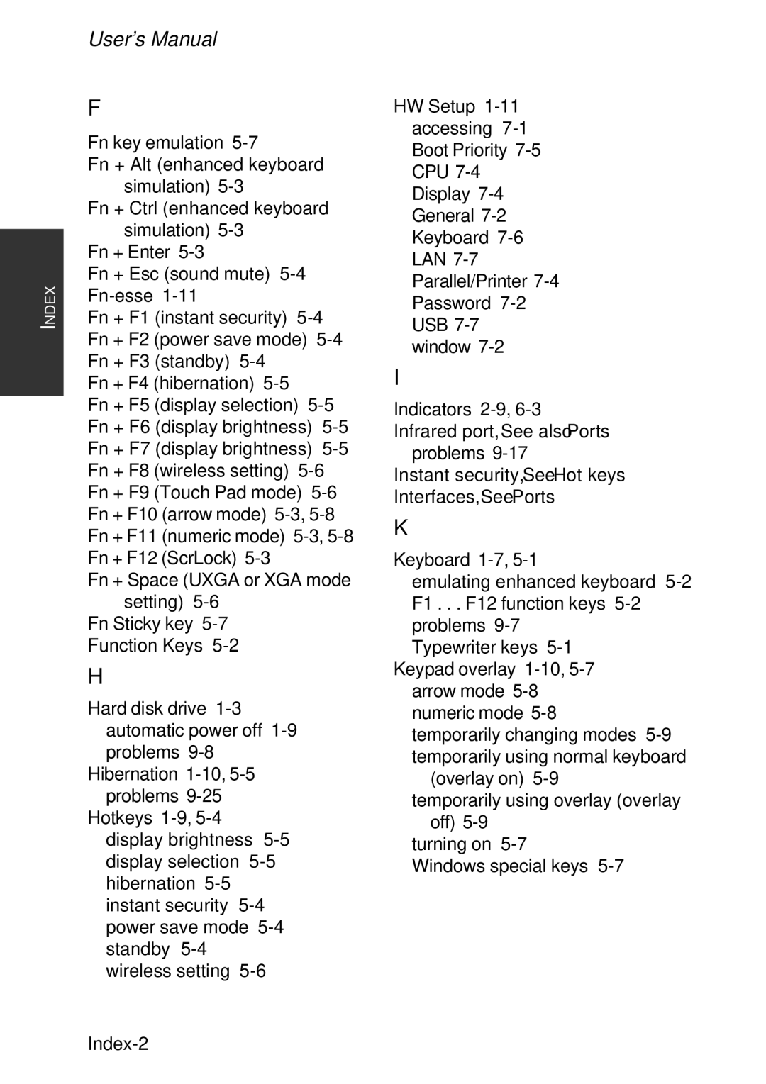 Toshiba A60 user manual Index-2 