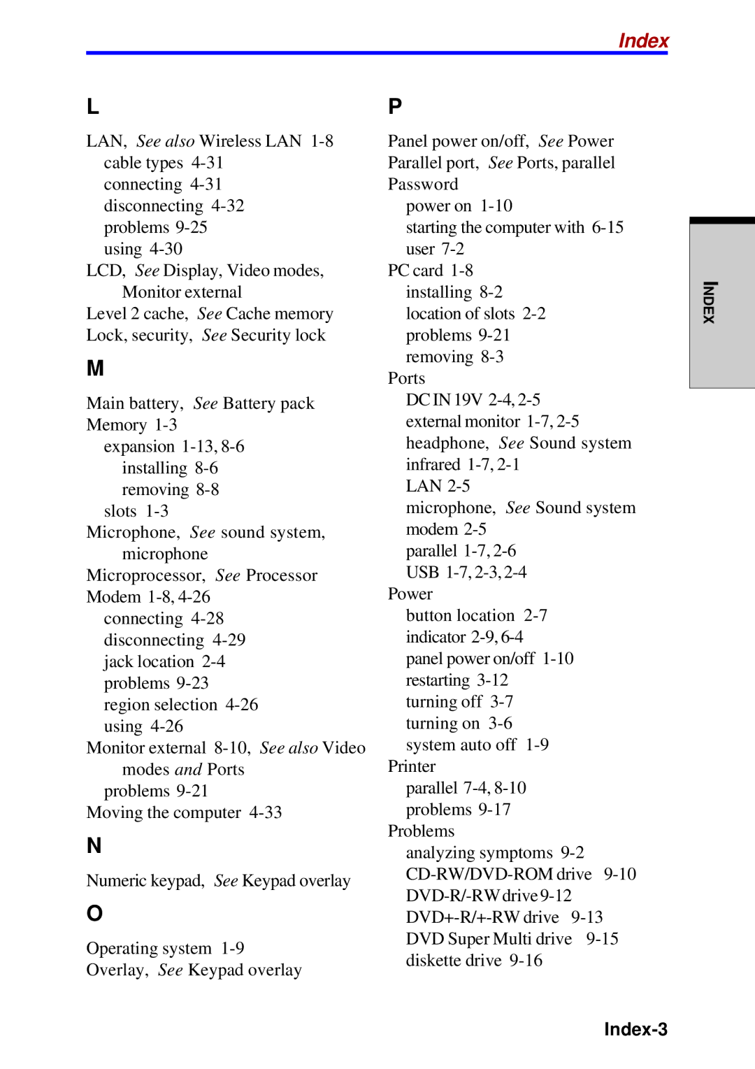 Toshiba A60 user manual Index-3 